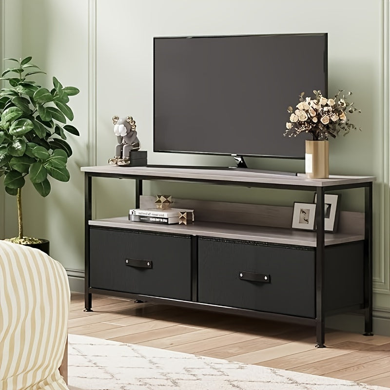 TV Stand 55 Inch Rustic TV Console Table with 3 Tier Storage Shelves Entertainment Center TV Console Table with 2-Drawers for Televisions Black