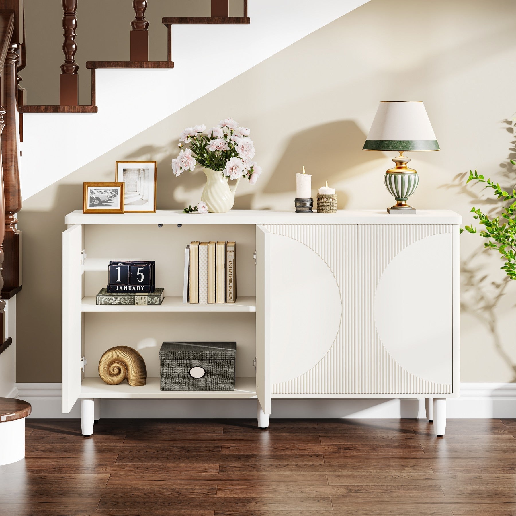 150.8 cm Sideboard Buffet, White Credenza Storage Cabinet with Doors