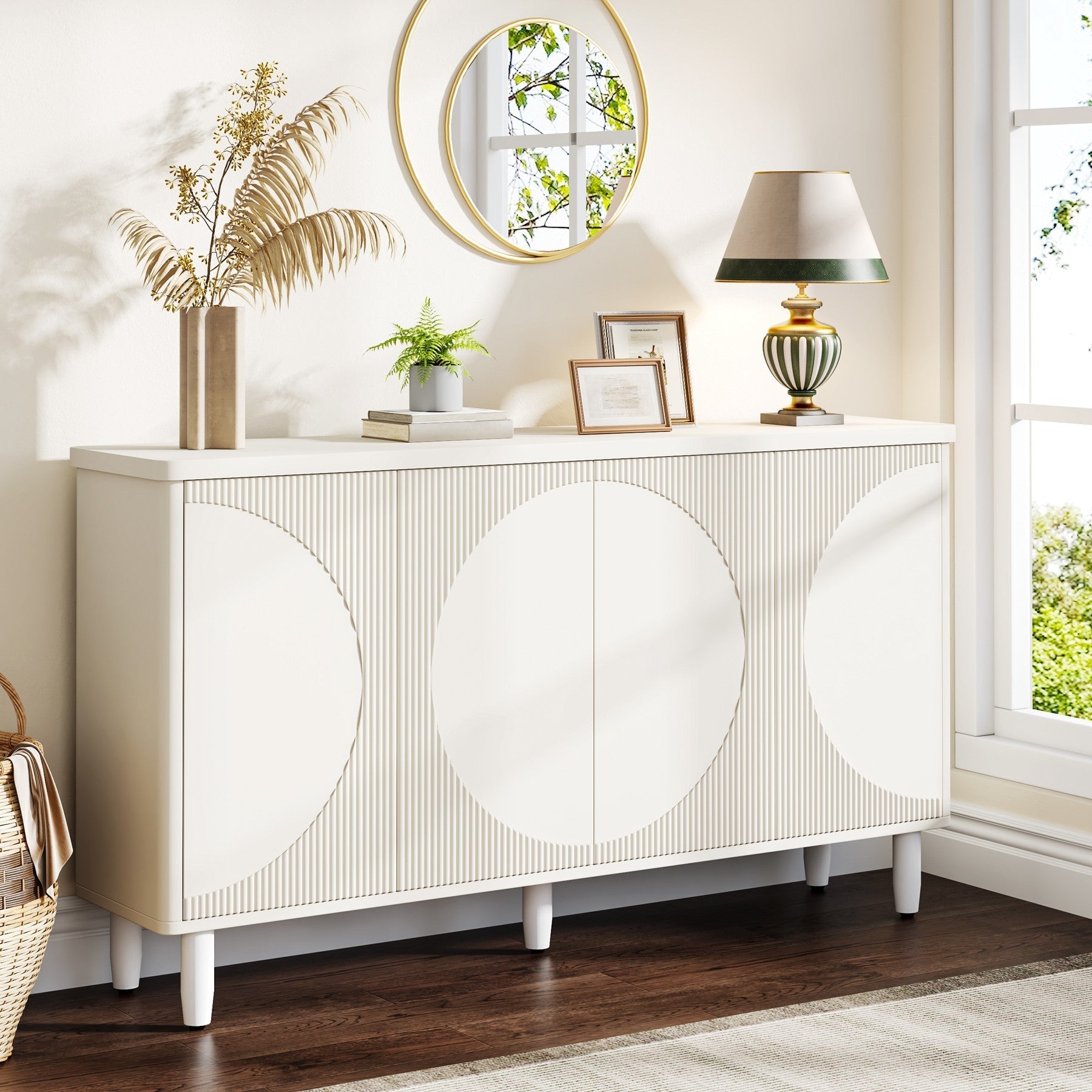 150.8 cm Sideboard Buffet, White Credenza Storage Cabinet with Doors