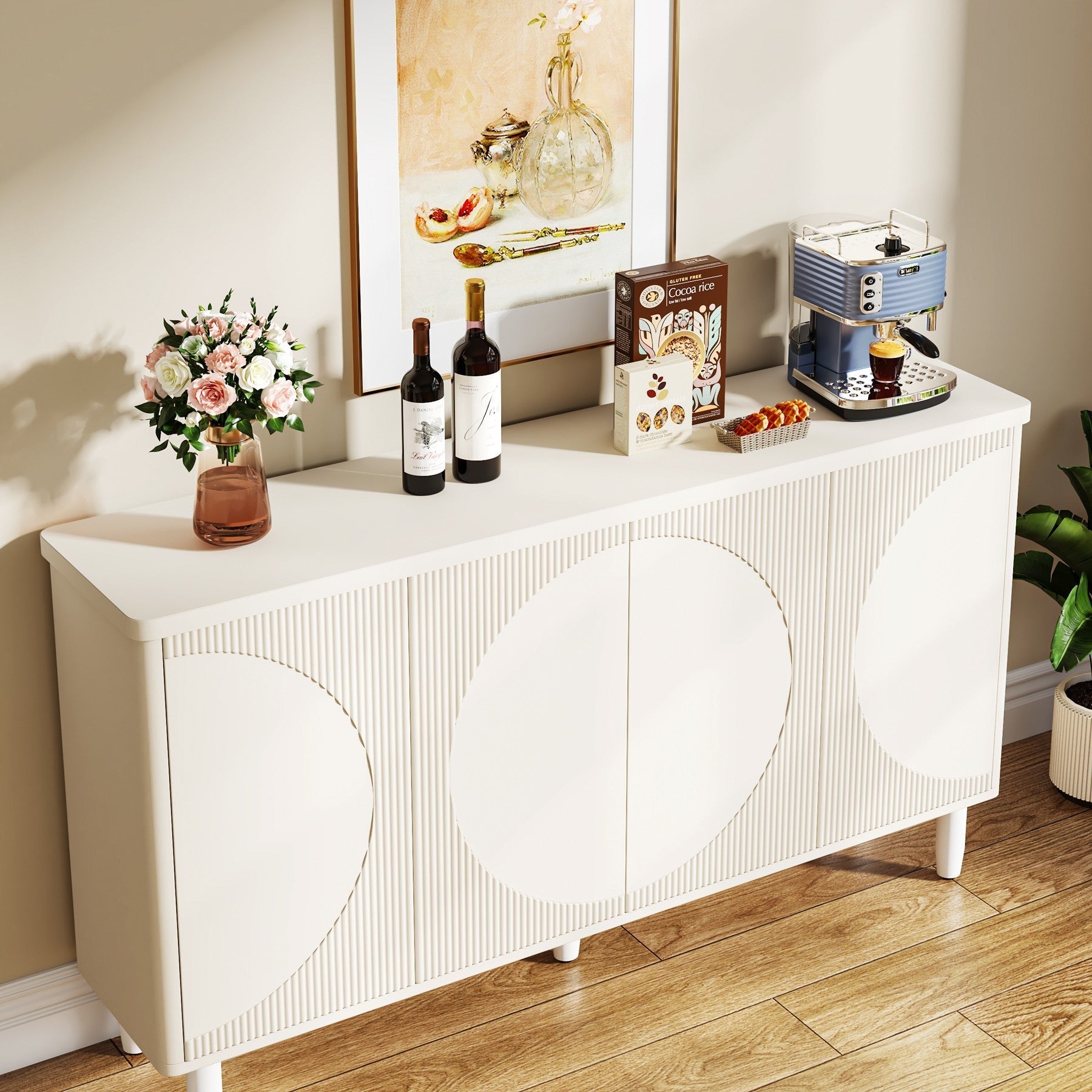 150.8 cm Sideboard Buffet, White Credenza Storage Cabinet with Doors