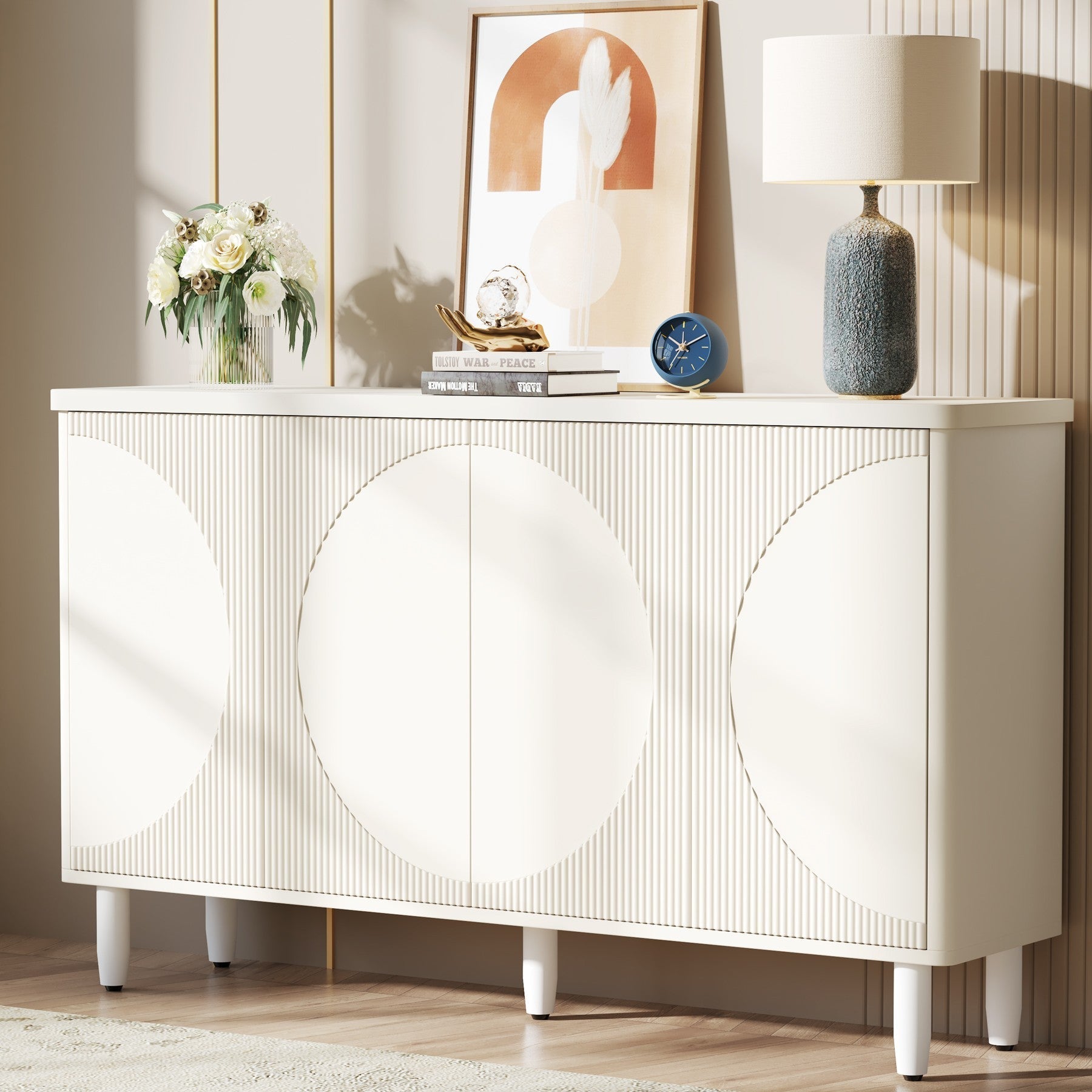 150.8 cm Sideboard Buffet, White Credenza Storage Cabinet with Doors