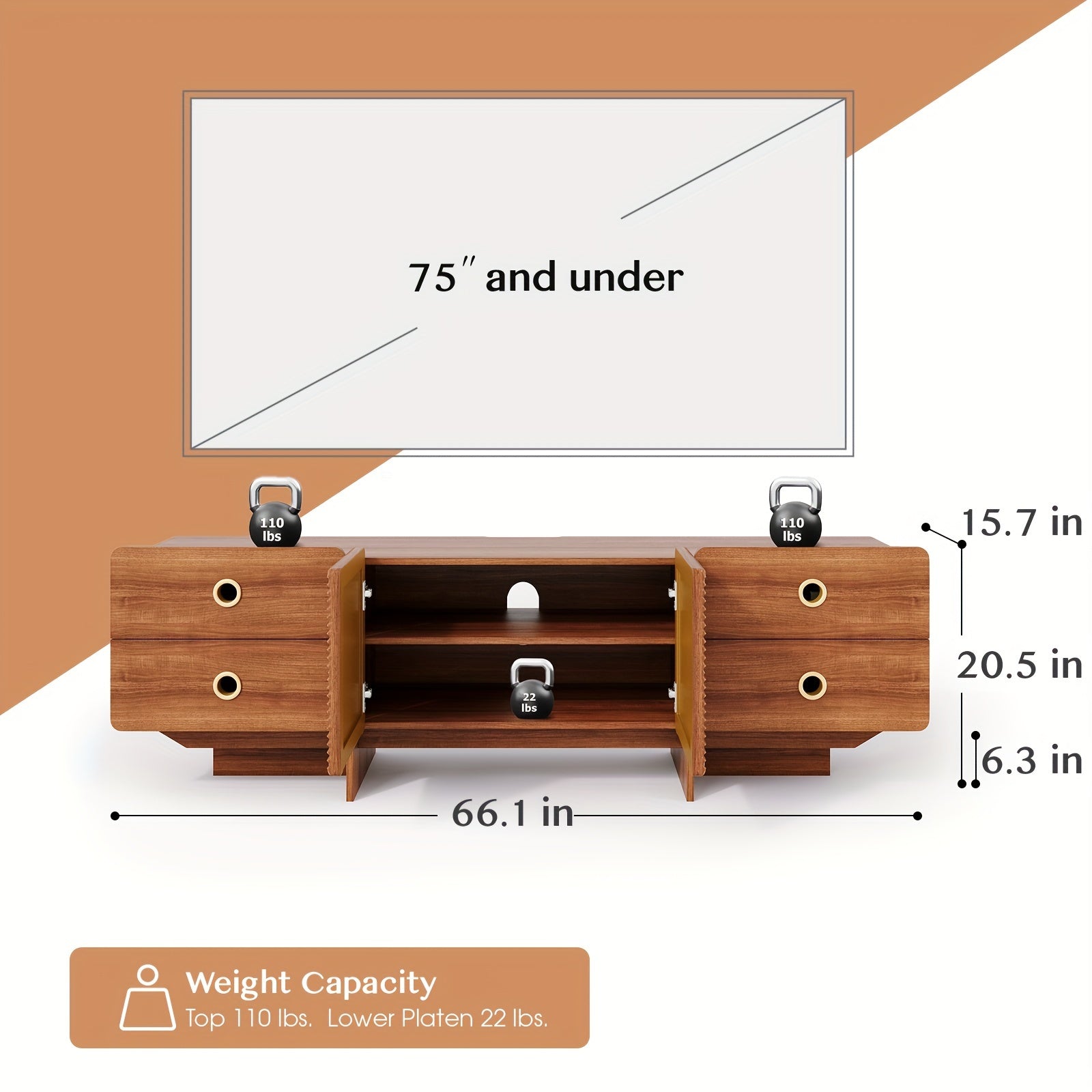 Mid Century Modern TV Stand With Storage Cabinet, Entertainment Center For 75 Inch TV With 4 Drawers, Large Boho Media Television Stand, Modern TV Console Table With Doors For Living Room, Bedroom