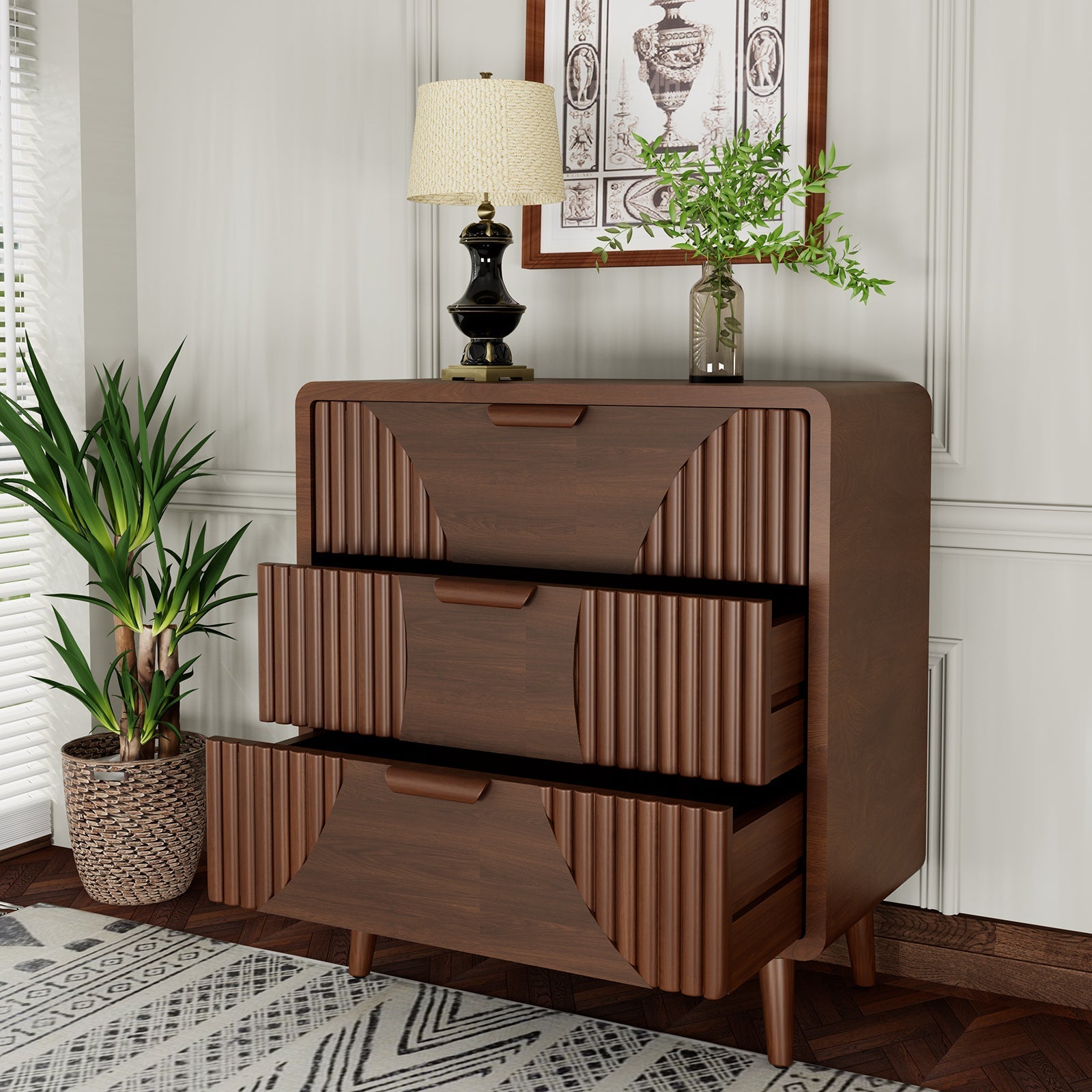 Mid-Century Nightstand, Modern MDF Bedside Table, Wood Accent End Table with One Storage Drawer for Bedroom Living Room, Brown