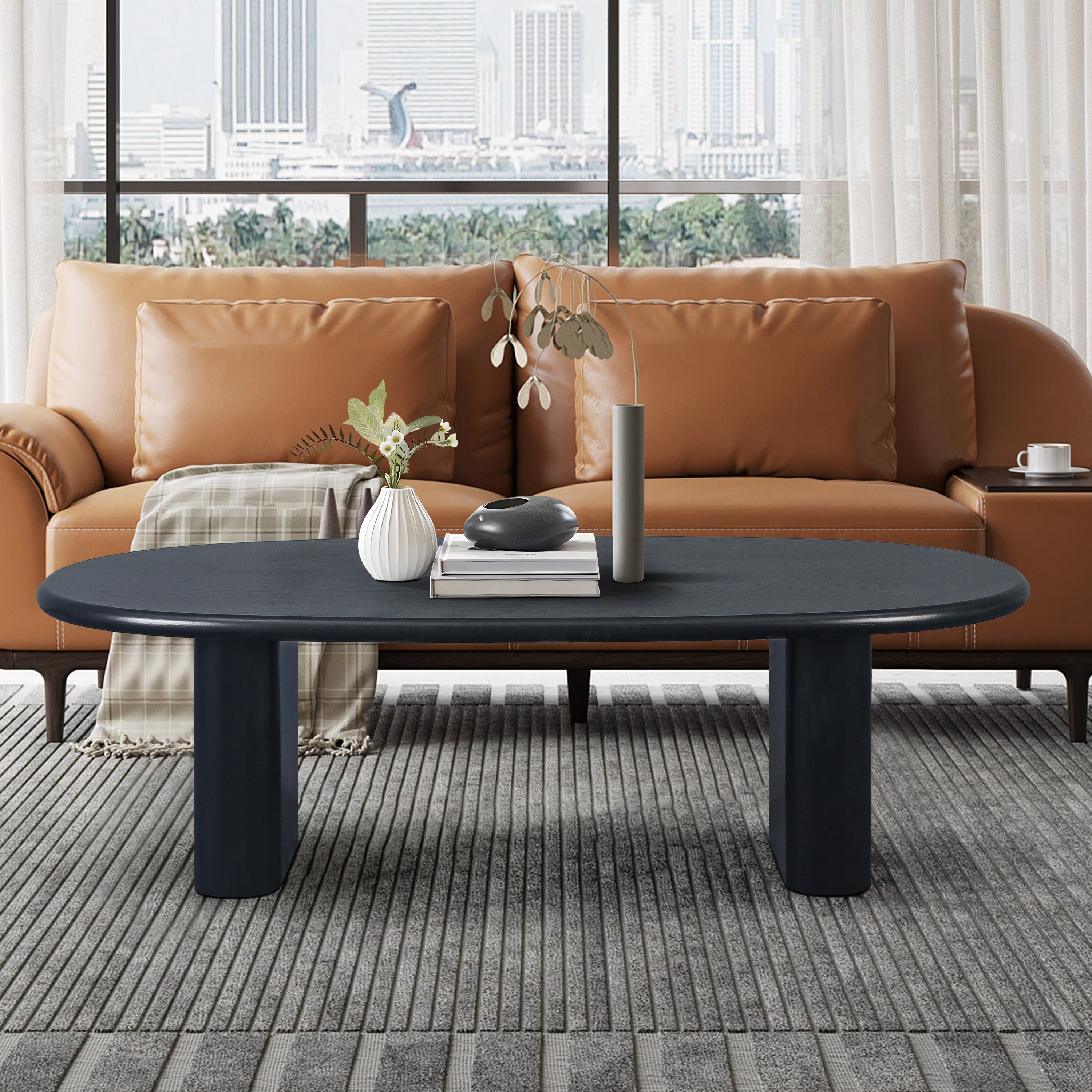 Bi-directional Oval Large Top Heavy Duty Coffee Table With A Choice Of Two Different Size Combinations, Suitable For Living Room Sofa