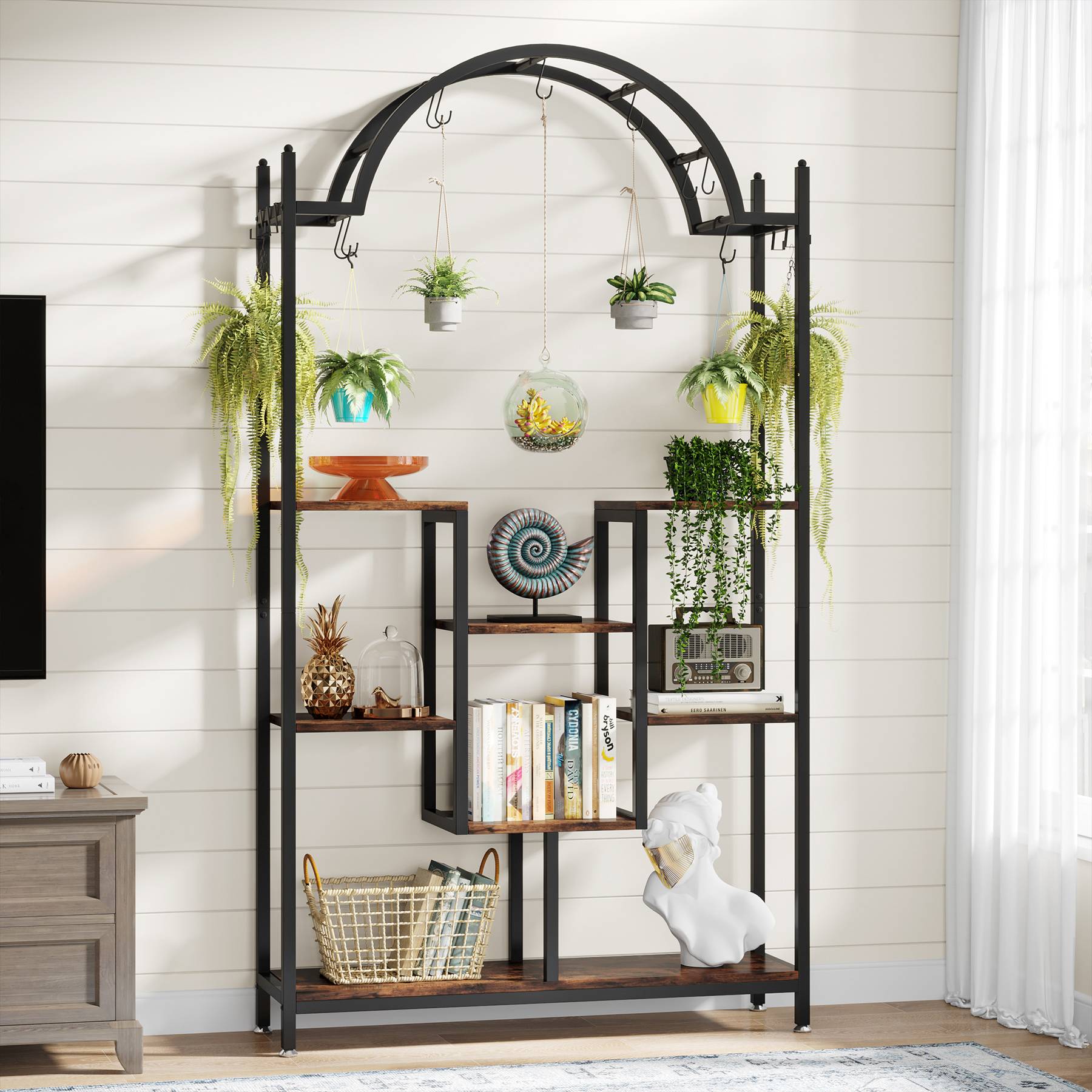 Arched Plant Stand, 190 cm Flower Stands with Hanging Hooks