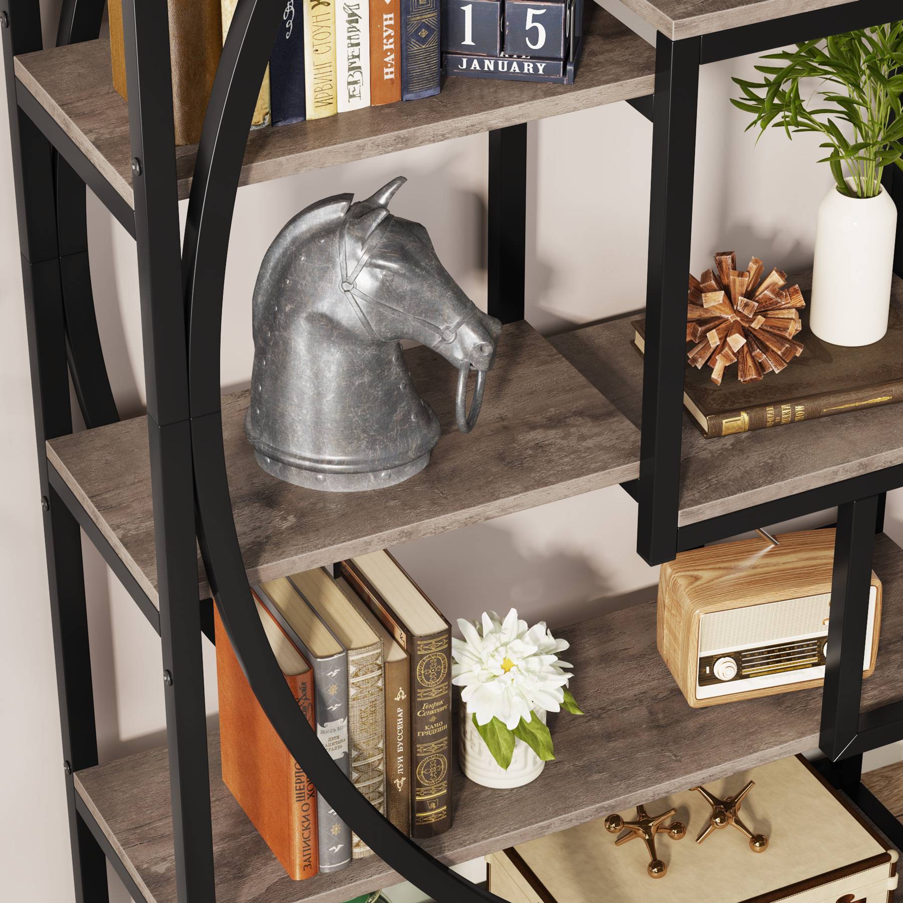 Industrial Bookshelf Bookcase with 20.32 cm Open Storage Shelves