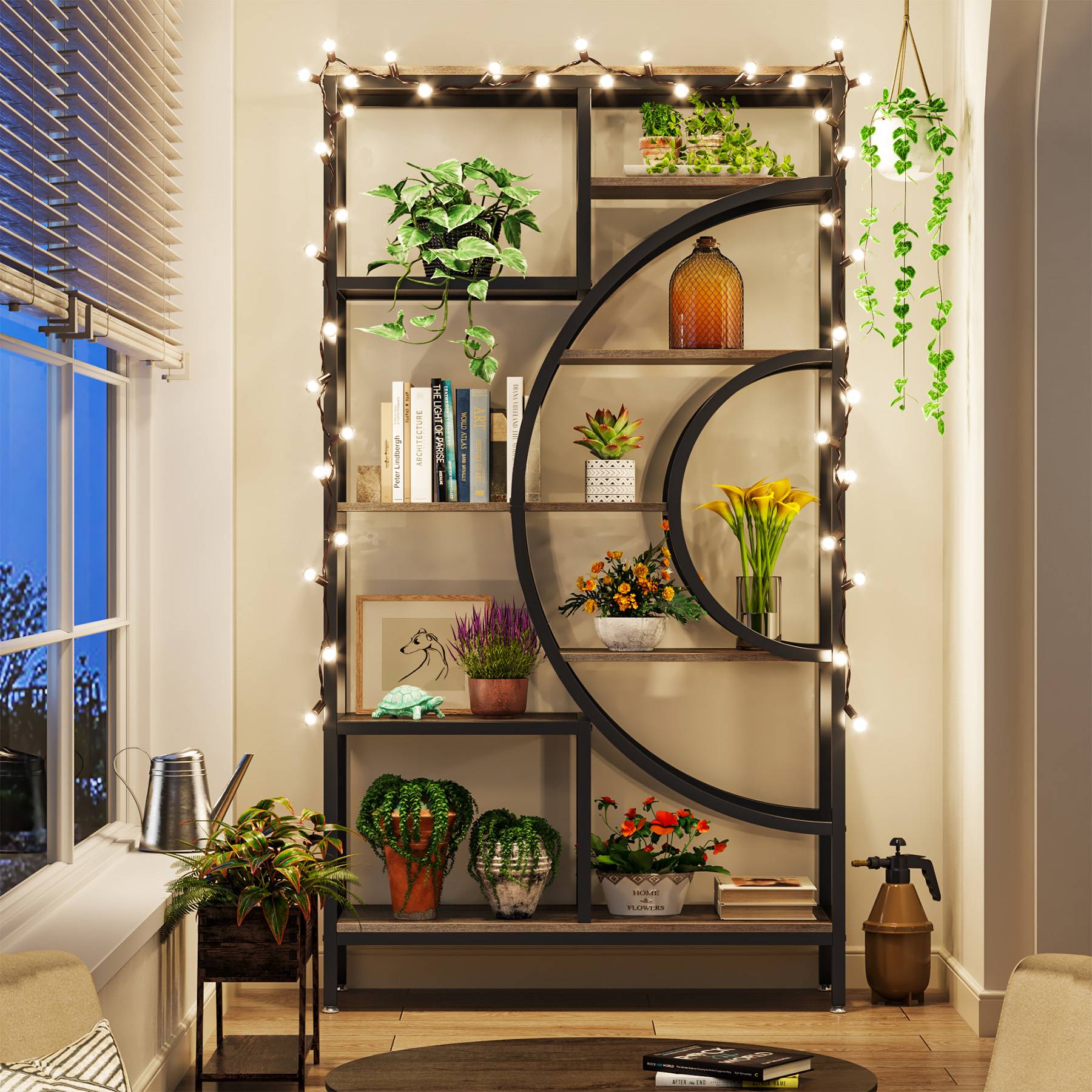 8-Tier Bookshelf, 180 cm Geometric Bookcase, Industrial Etagere Shelving Unit