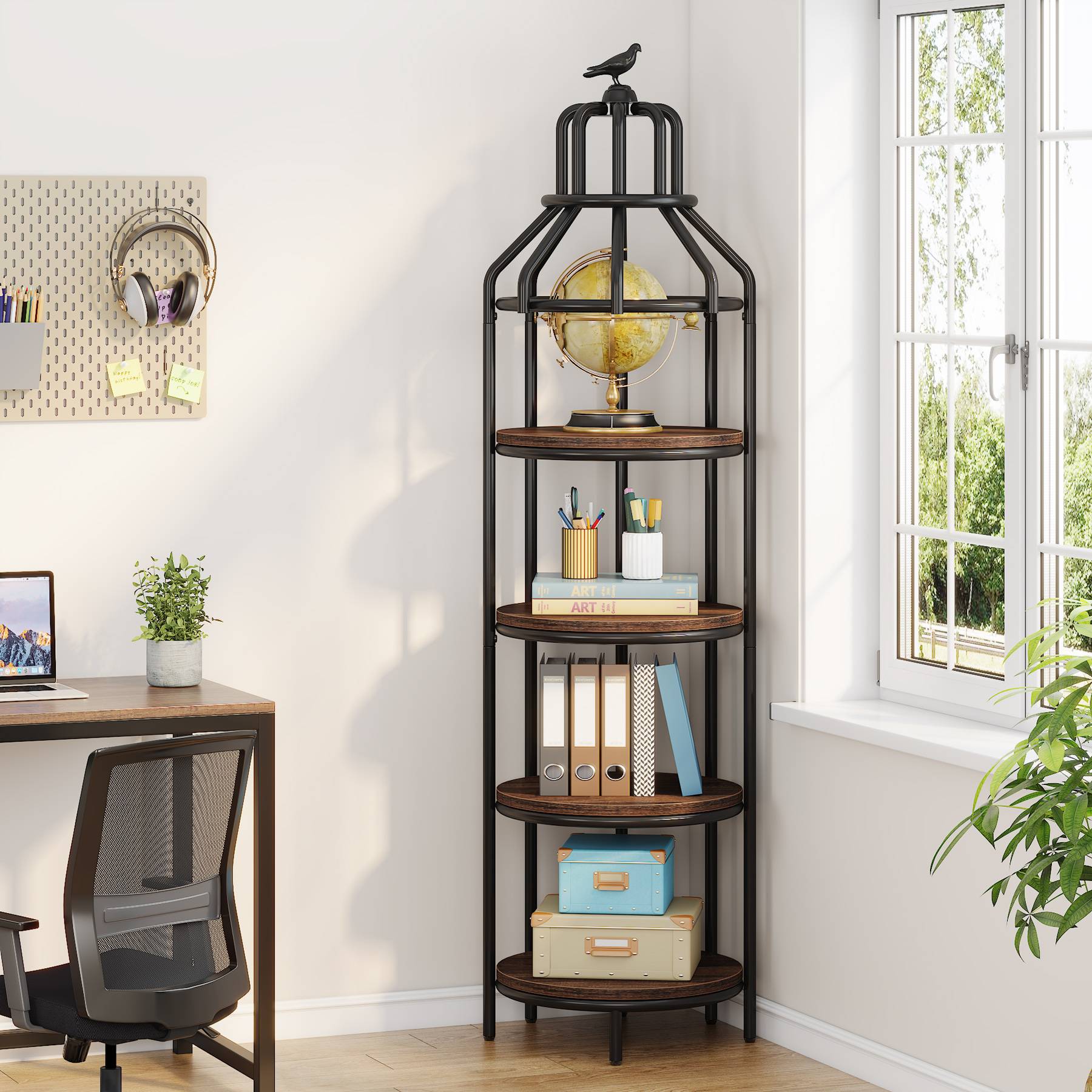 Industrial Bookshelf, 4-Tier Etagere Bookcase with Bird Cage Design (cm)