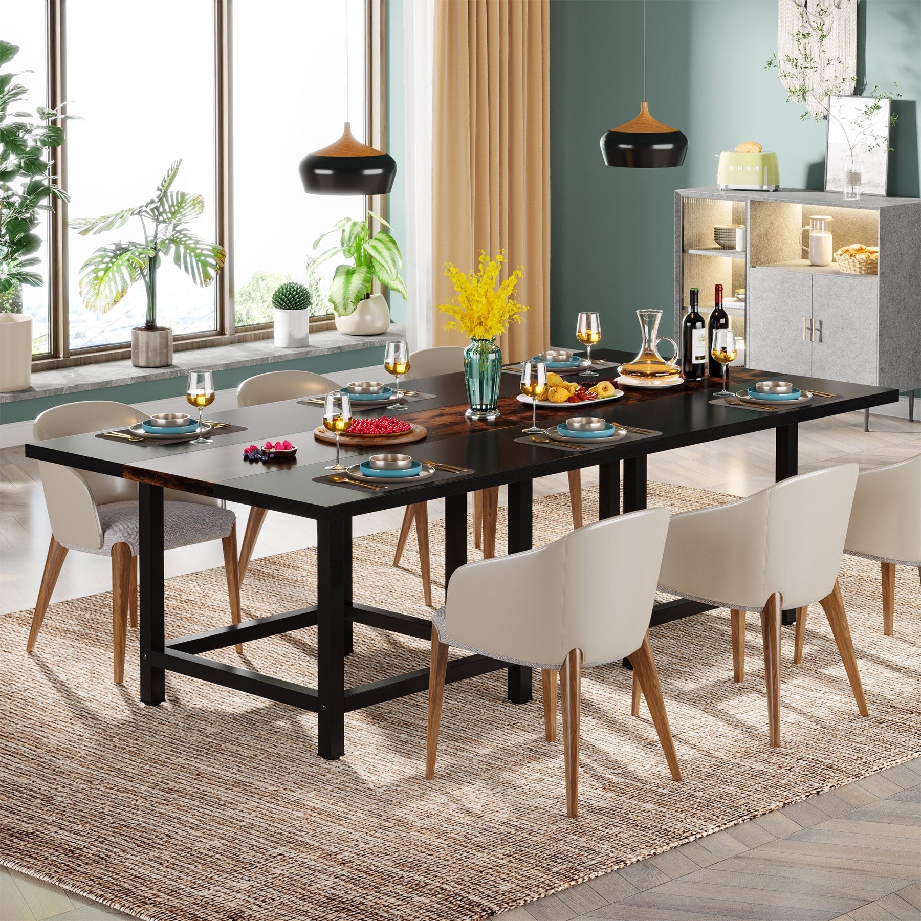 Square Dining Table, Farmhouse 99cm x 99cm x 74cm Kitchen Table for 4