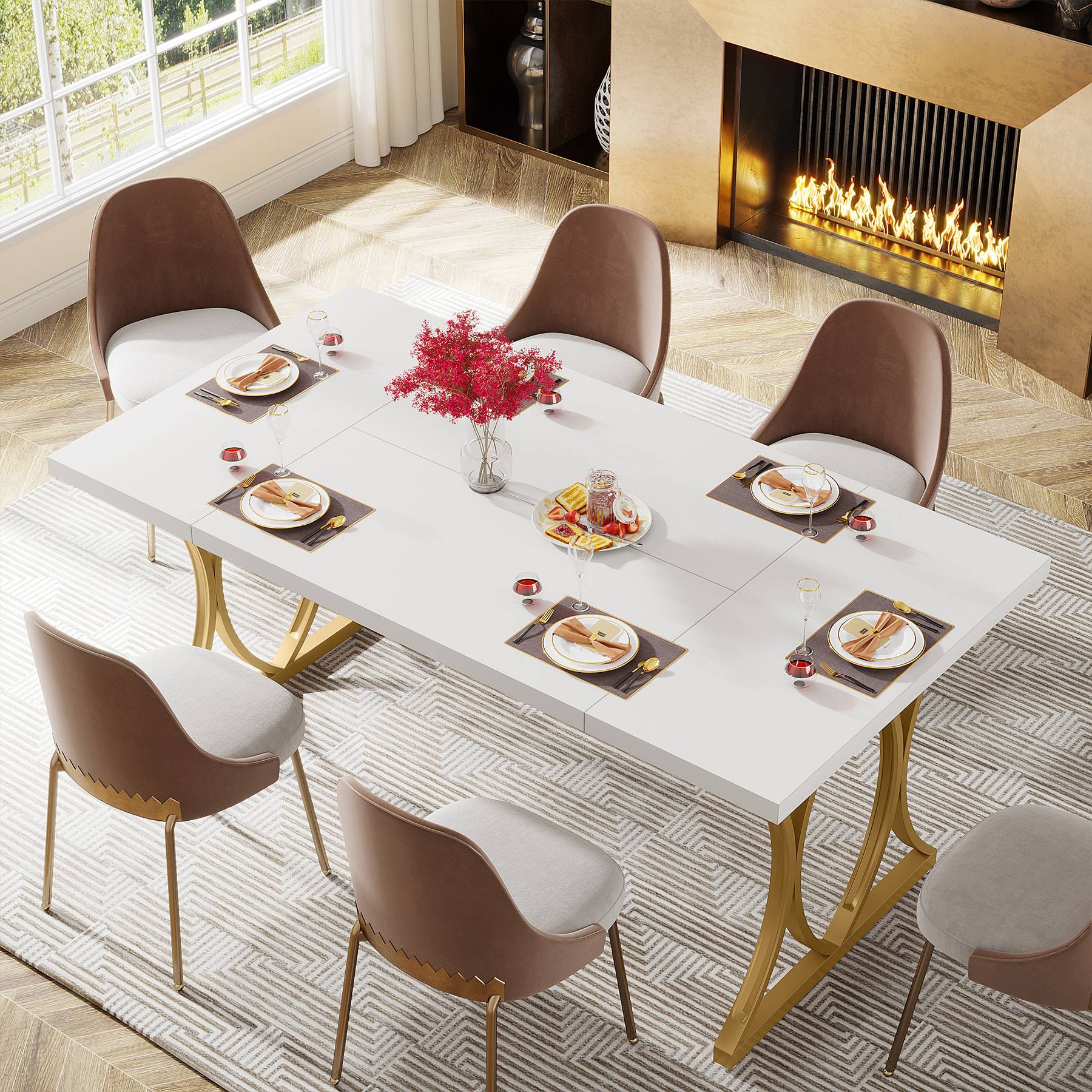 Modern Dining Table, Rectangular Kitchen Table for 6 People (cm)