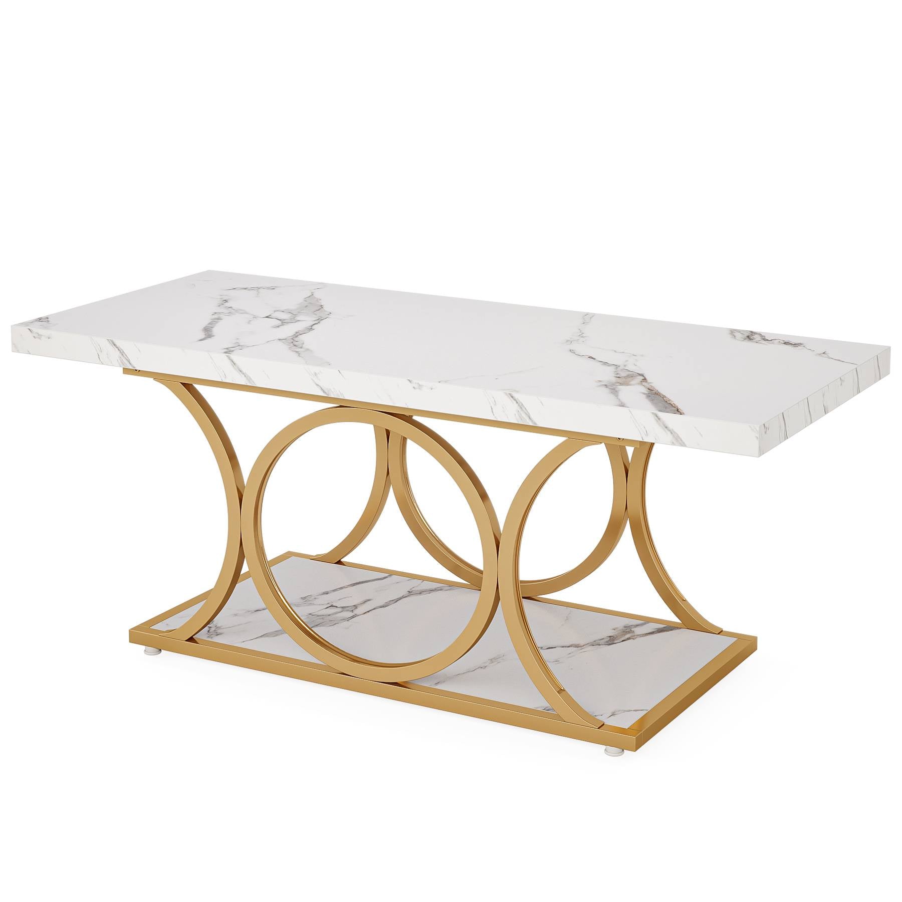 Rectangle Coffee Table, 120 cm Center Table with Faux Marble Top