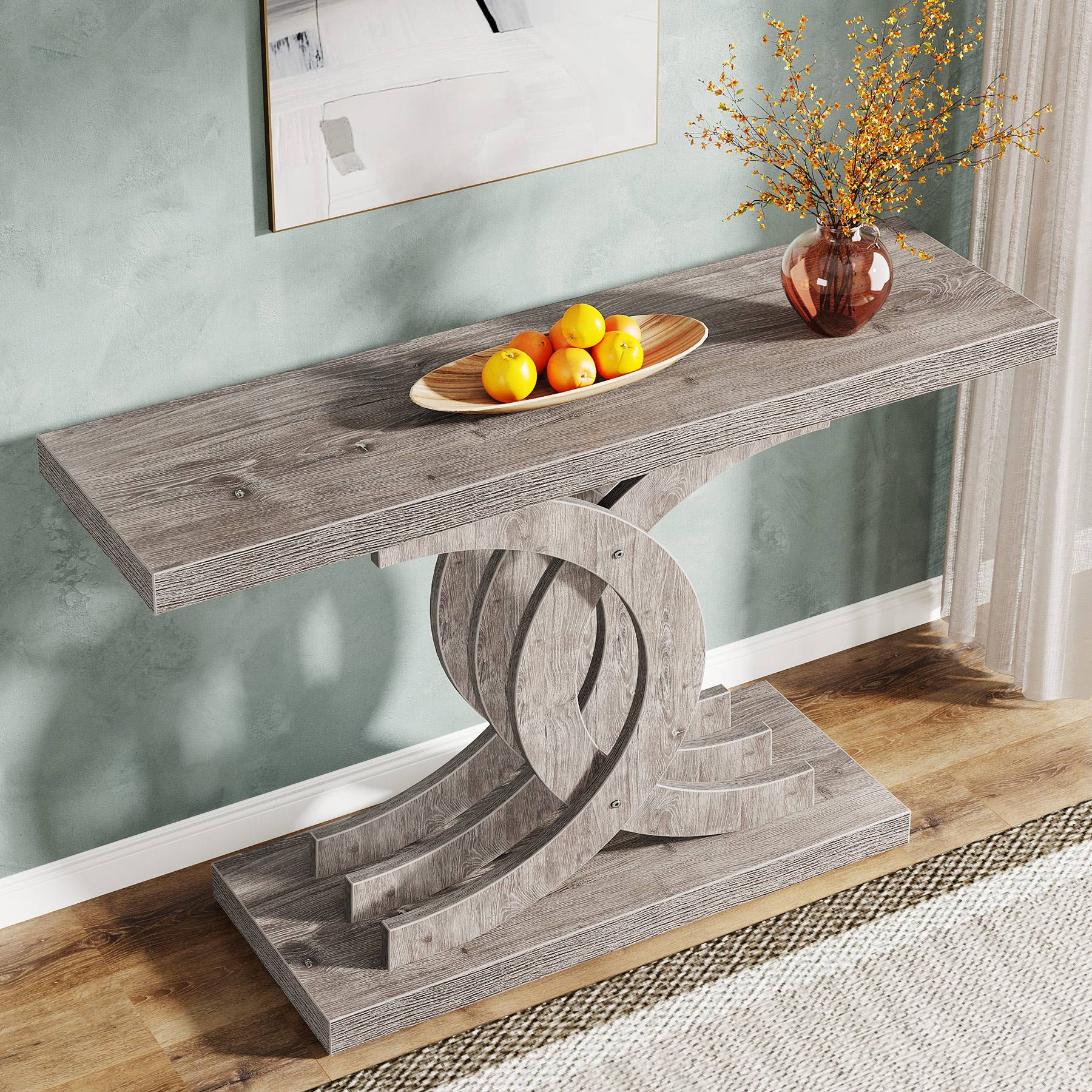 99 cm Farmhouse Console Table Entryway Table with Geometric Base