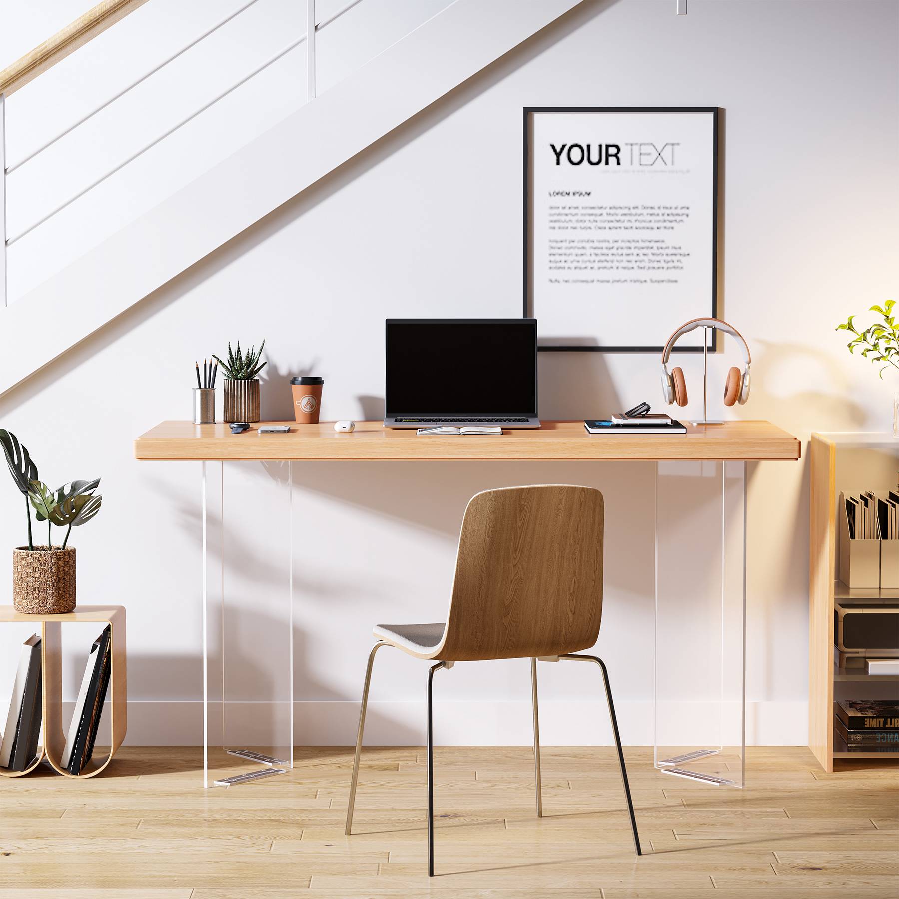 140 cm Computer Desk, Modern Study Writing Table with Acrylic Legs