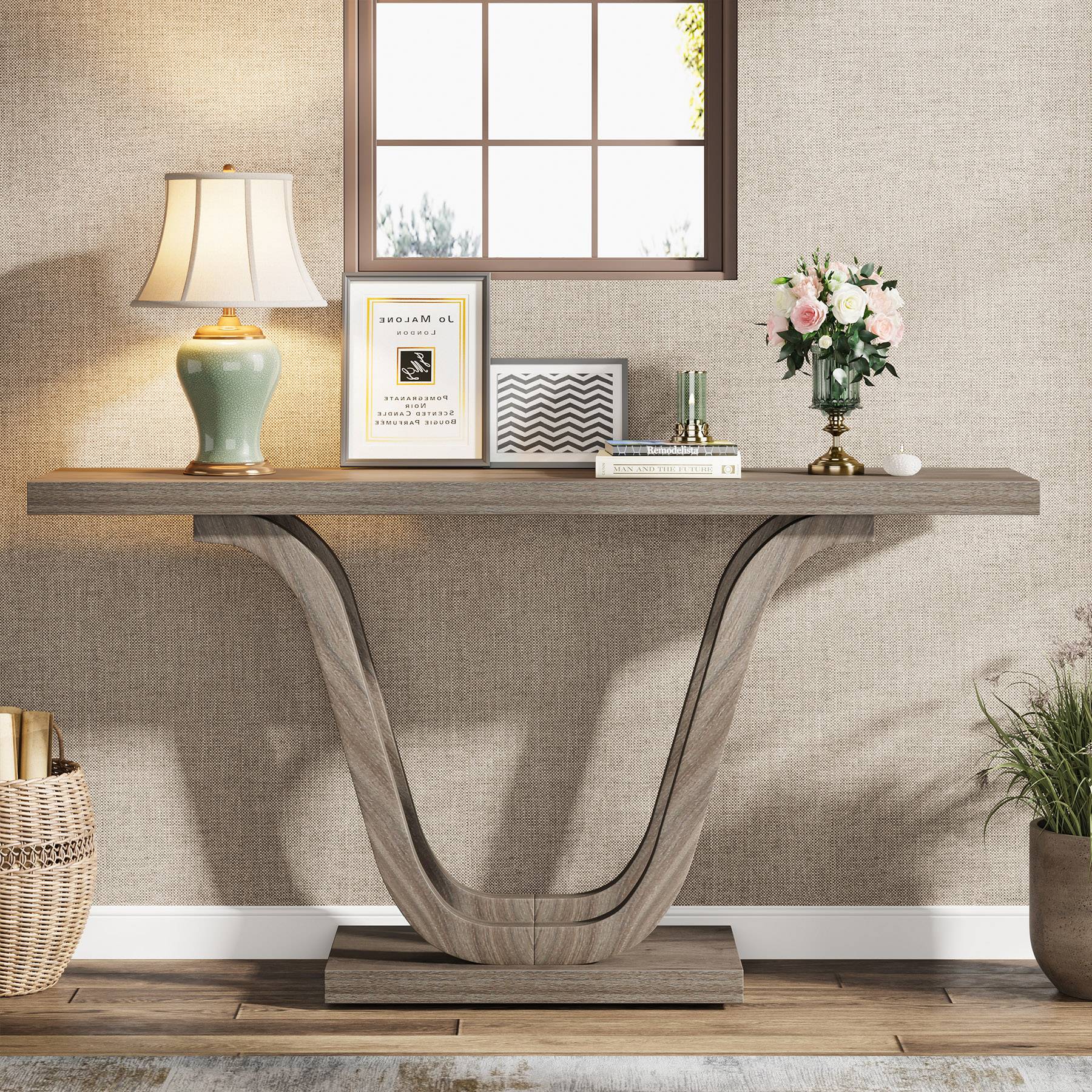 Farmhouse Console Table, 140 cm Wood Sofa Table Hallway Table