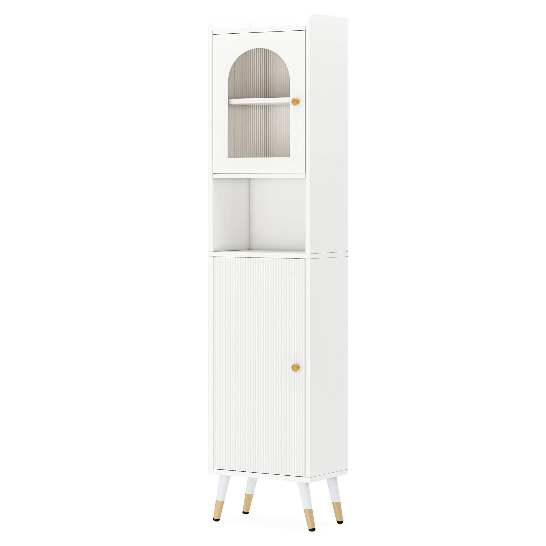 Narrow Storage Cabinet, 170 cm Bathroom Cabinet with 2 Doors and 6 Shelves