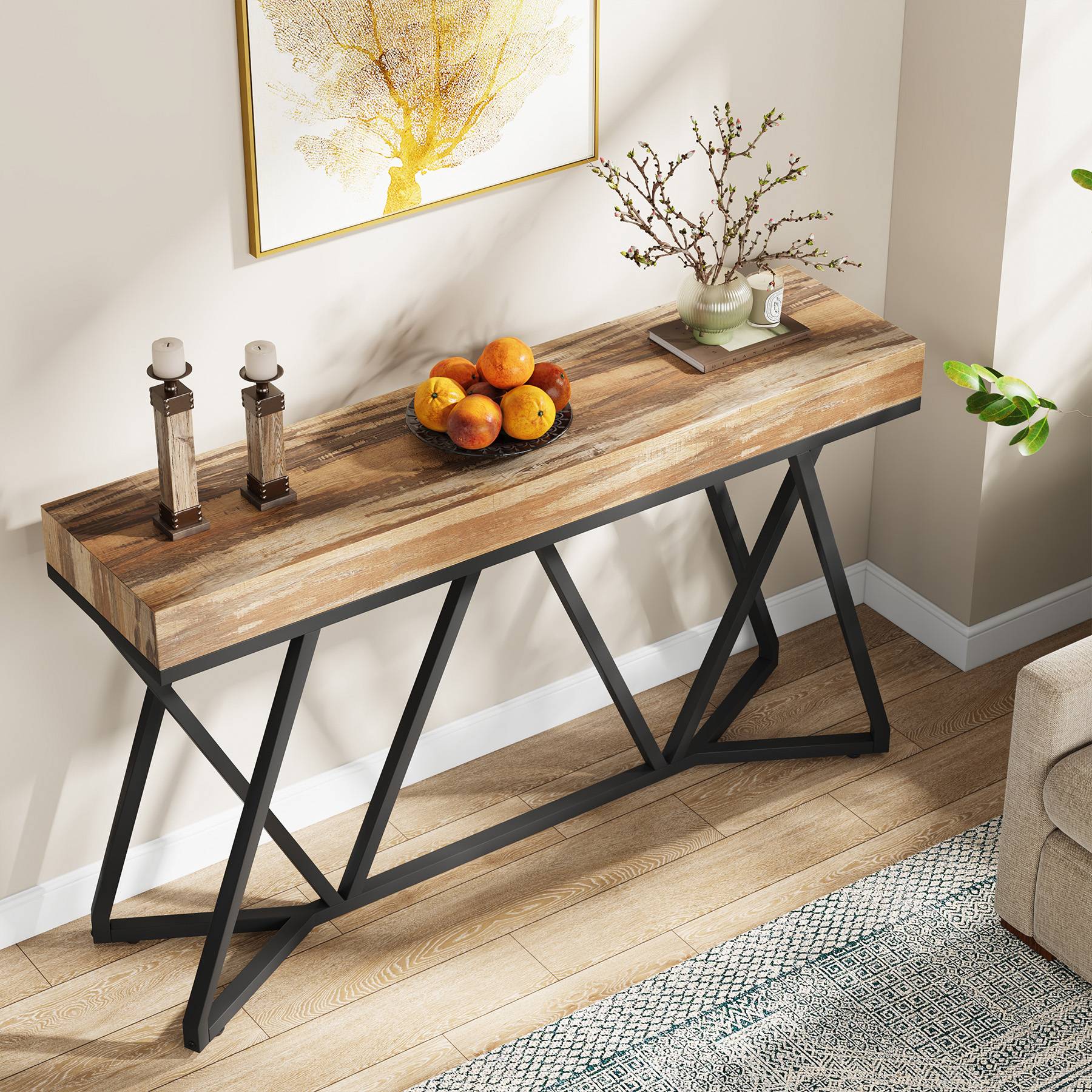 Farmhouse Console Table, 140 cm Sofa Table Wood Entryway Table