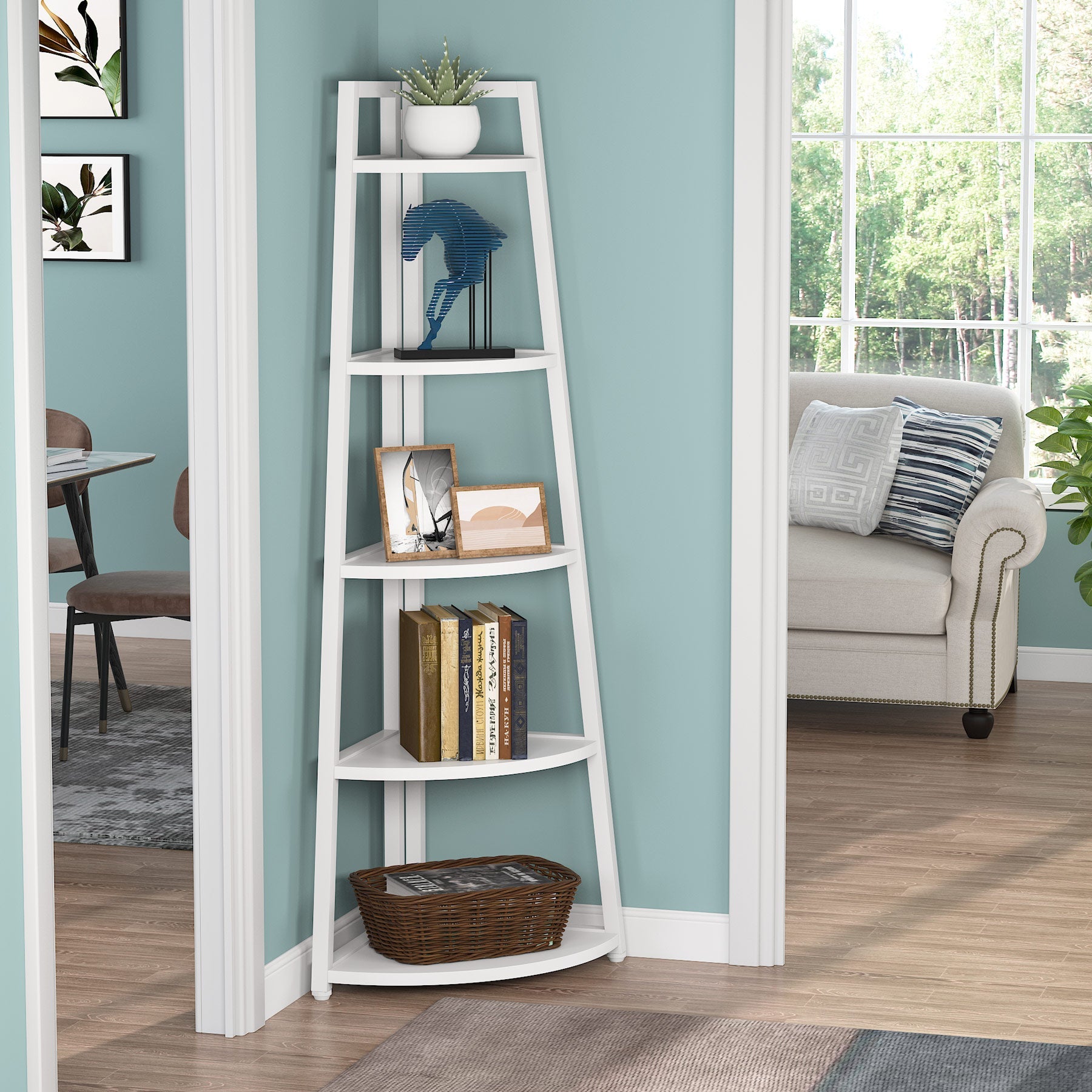 178 cm Corner Shelf, 5-Tier Corner Storage Rack Ladder Bookcase