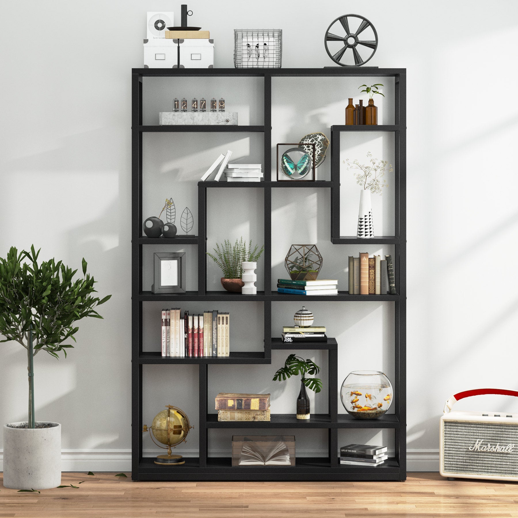 180 cm Bookshelf, Black Standing Shelf Bookcase Storage Rack