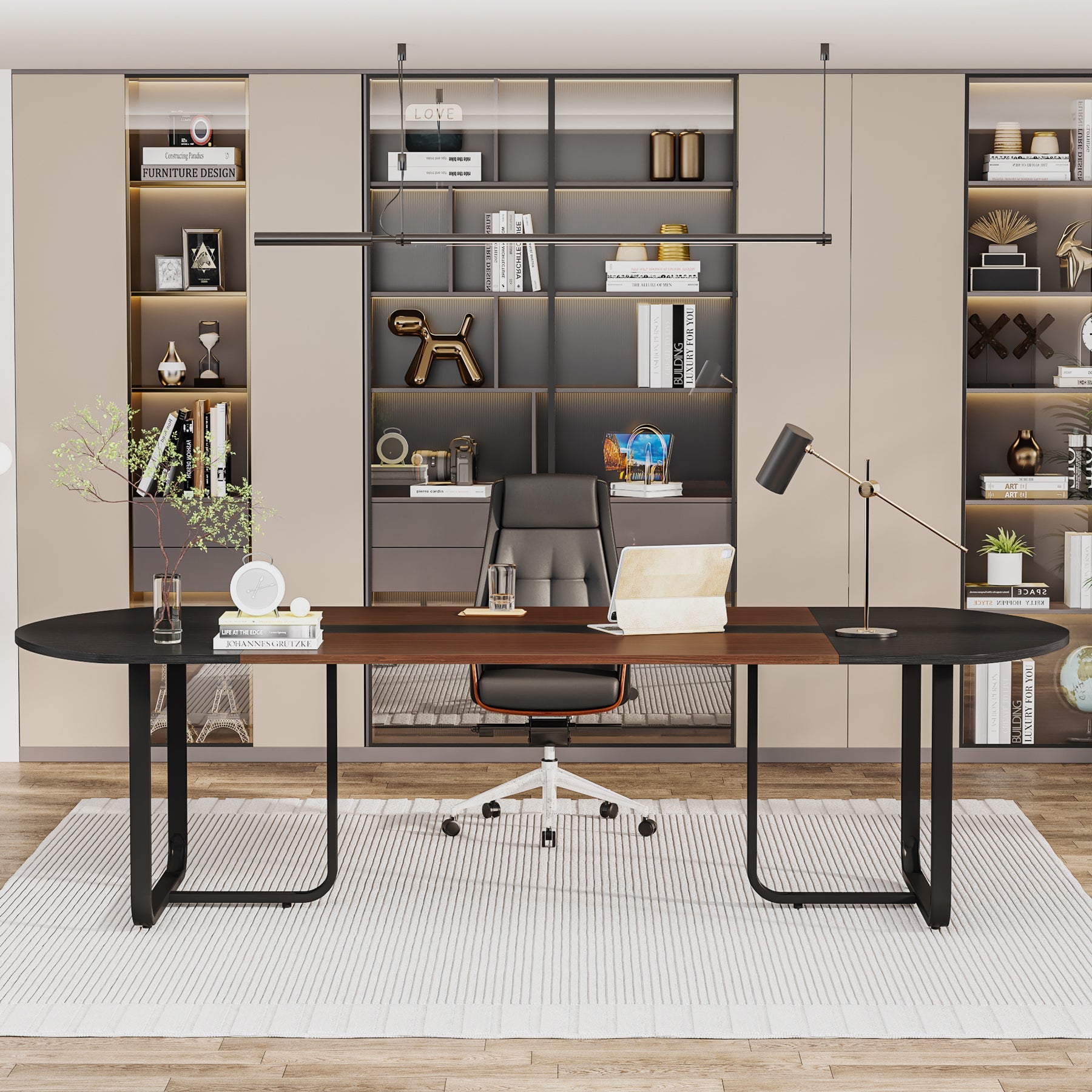 180 cm Oval Executive Desk, Modern Computer Meeting Table for Home Office