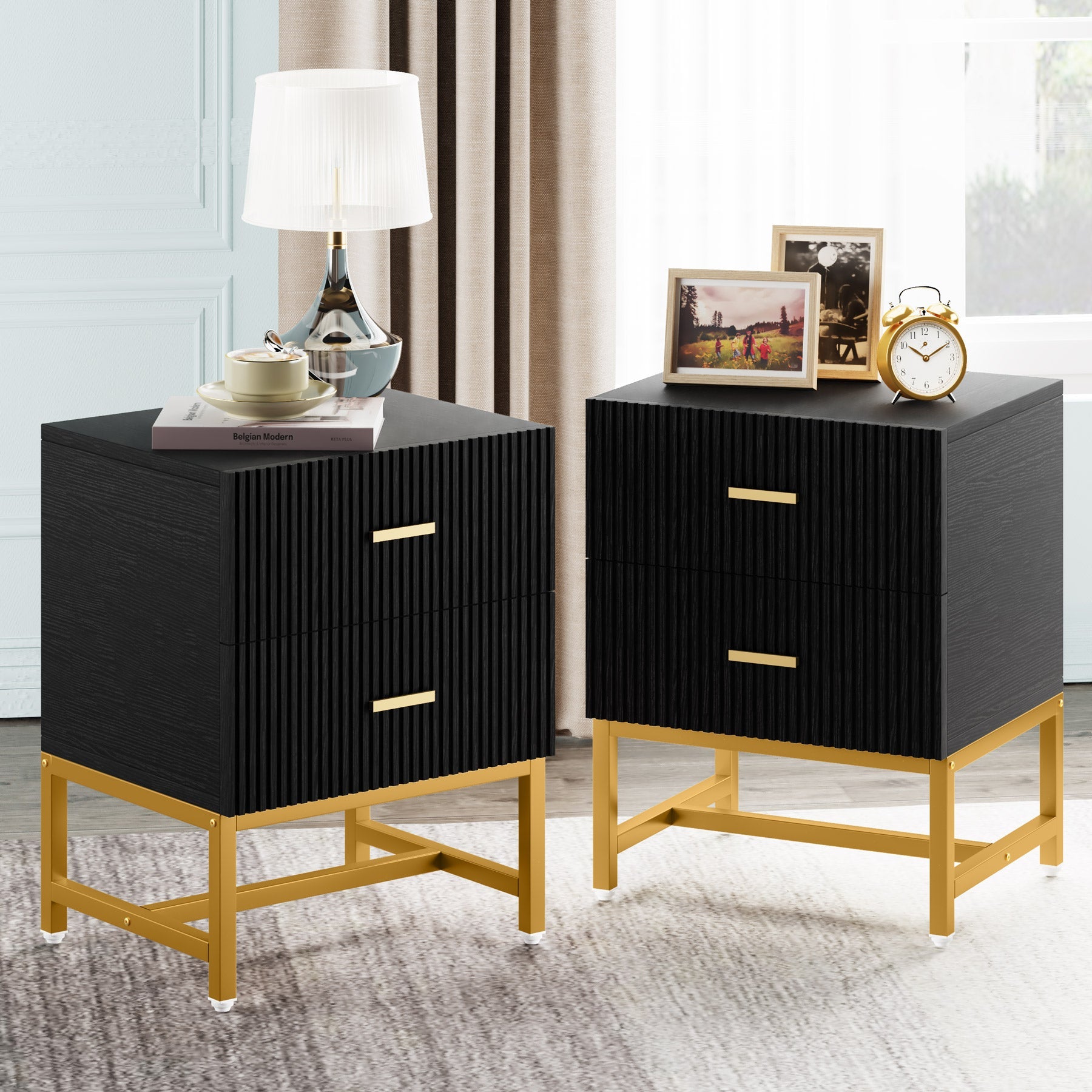 2-Drawer Nightstand, Modern Bedside End Table with Storage (in cm)