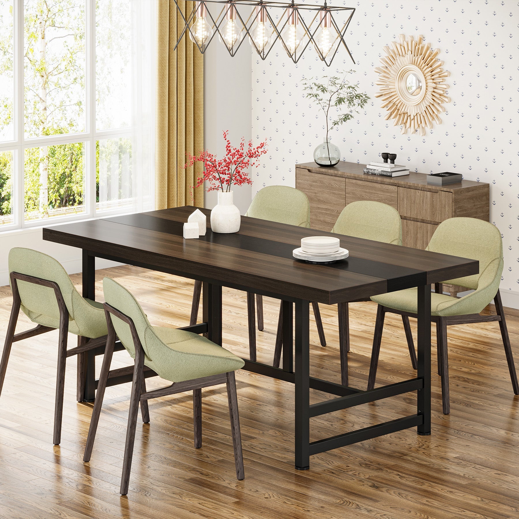 Dining Table for 6 People, 178 cm Home & Kitchen Table with Metal Frame