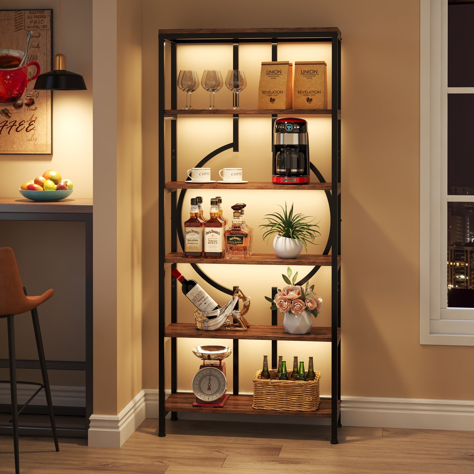 6-Tier Bookshelf, 180 cm Industrial Bookcase Display Shelf