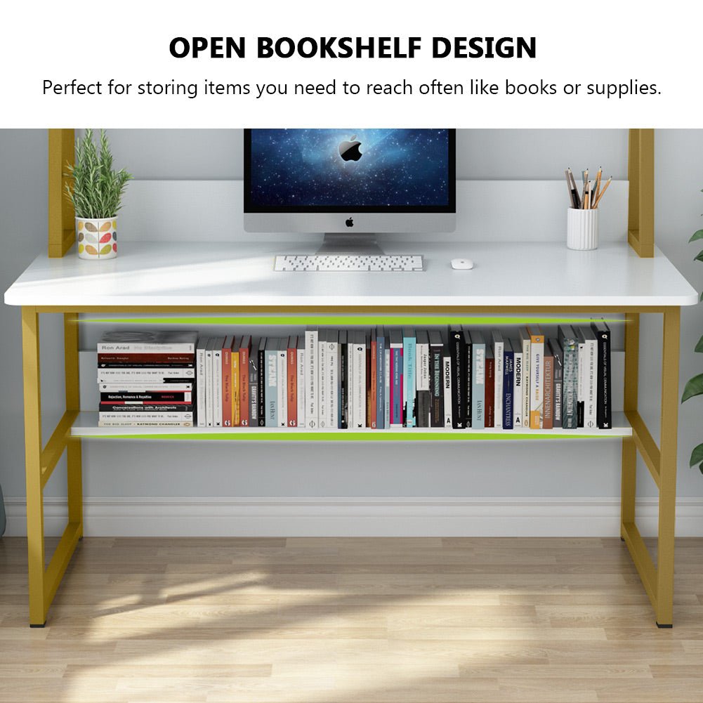 119 cm Computer Desk, Heavy Duty Writing Desk with Hutch & Bookshelf