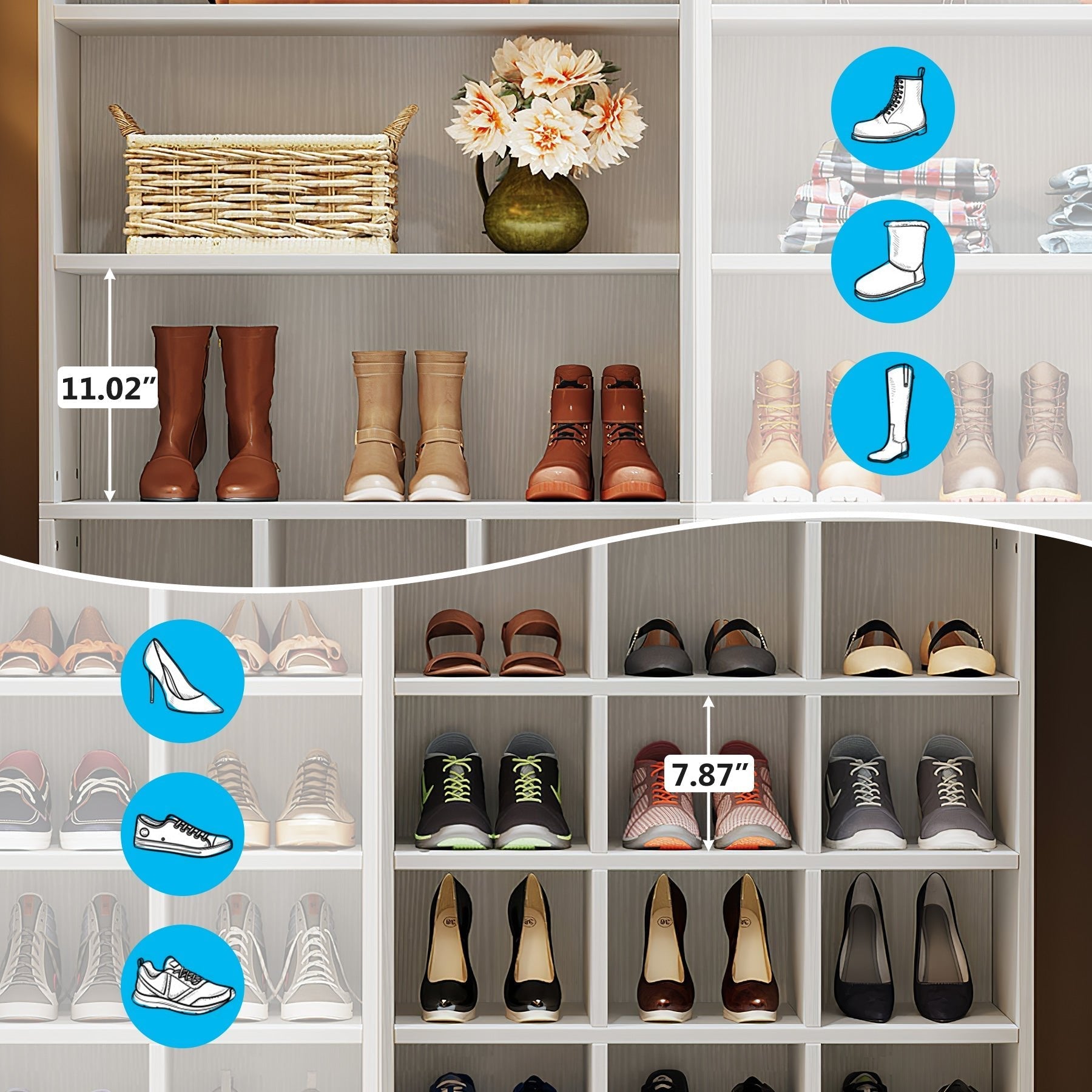 Freestanding Shoe Cabinet, 61 cm Shoe Rack for 24 Pairs with Side Hooks