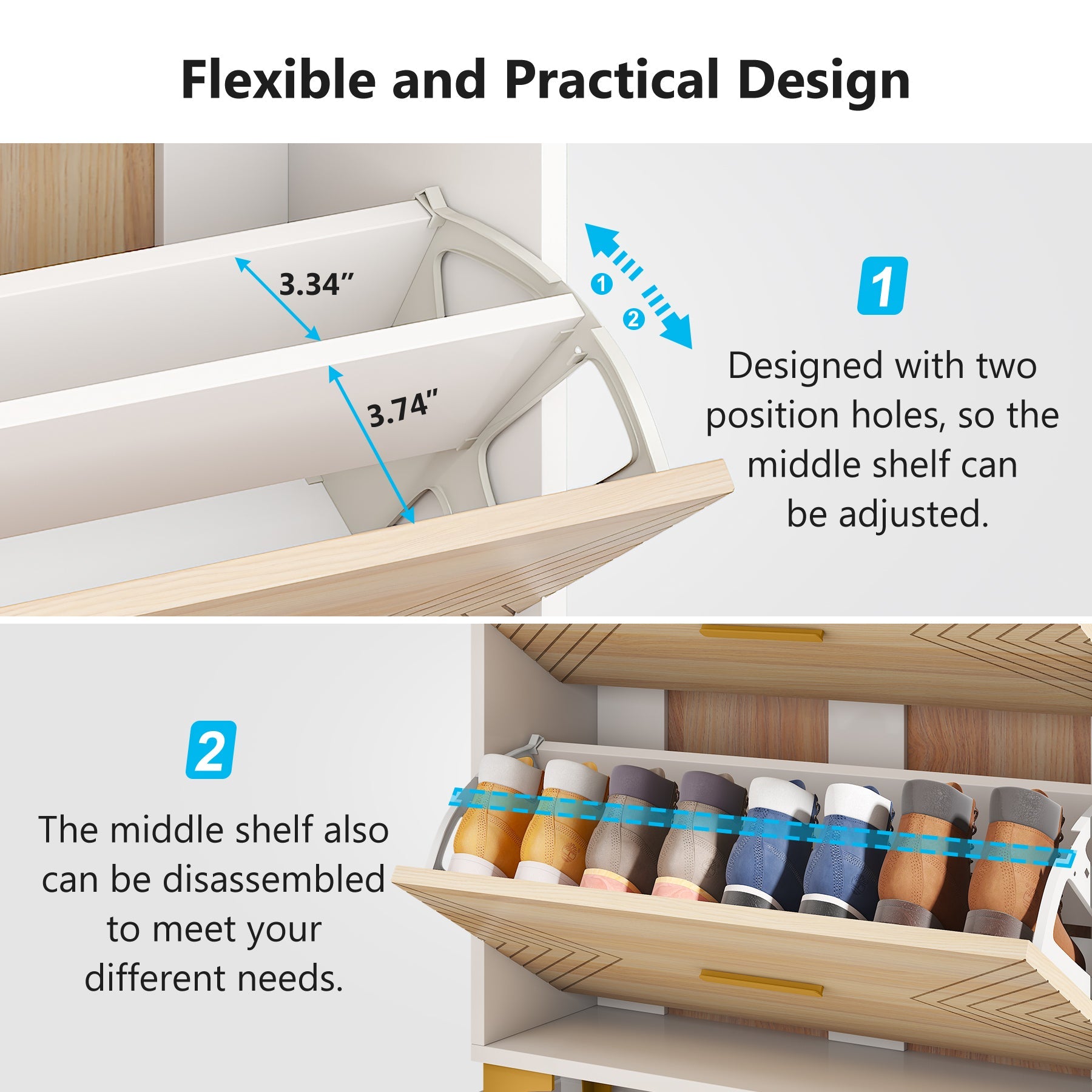 Slim Shoe Cabinet, Hidden Shoe Rack Organizer with 3 Flip Drawers (in cm)