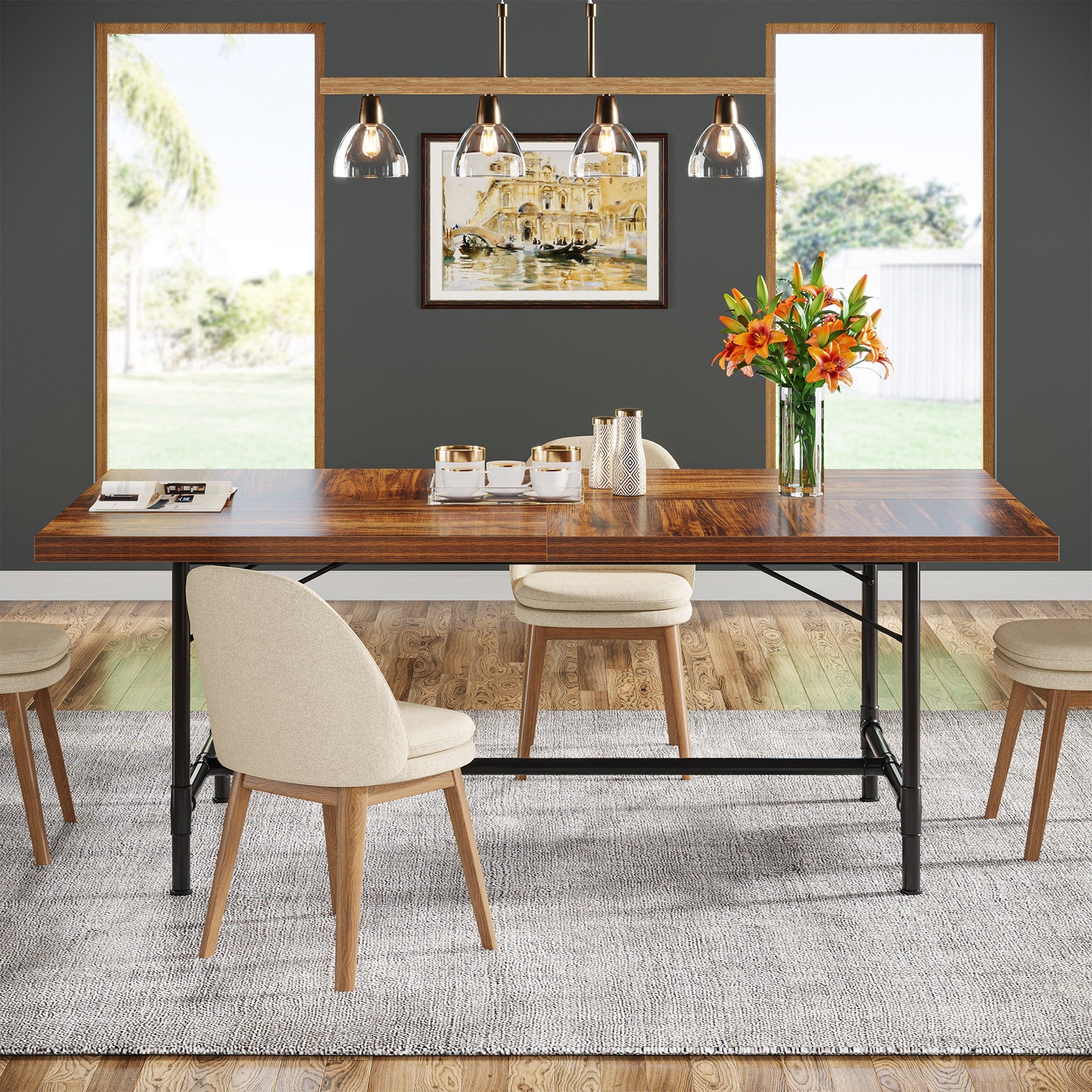 180 cm Industrial Dining Table Kitchen Table for 6-8 People