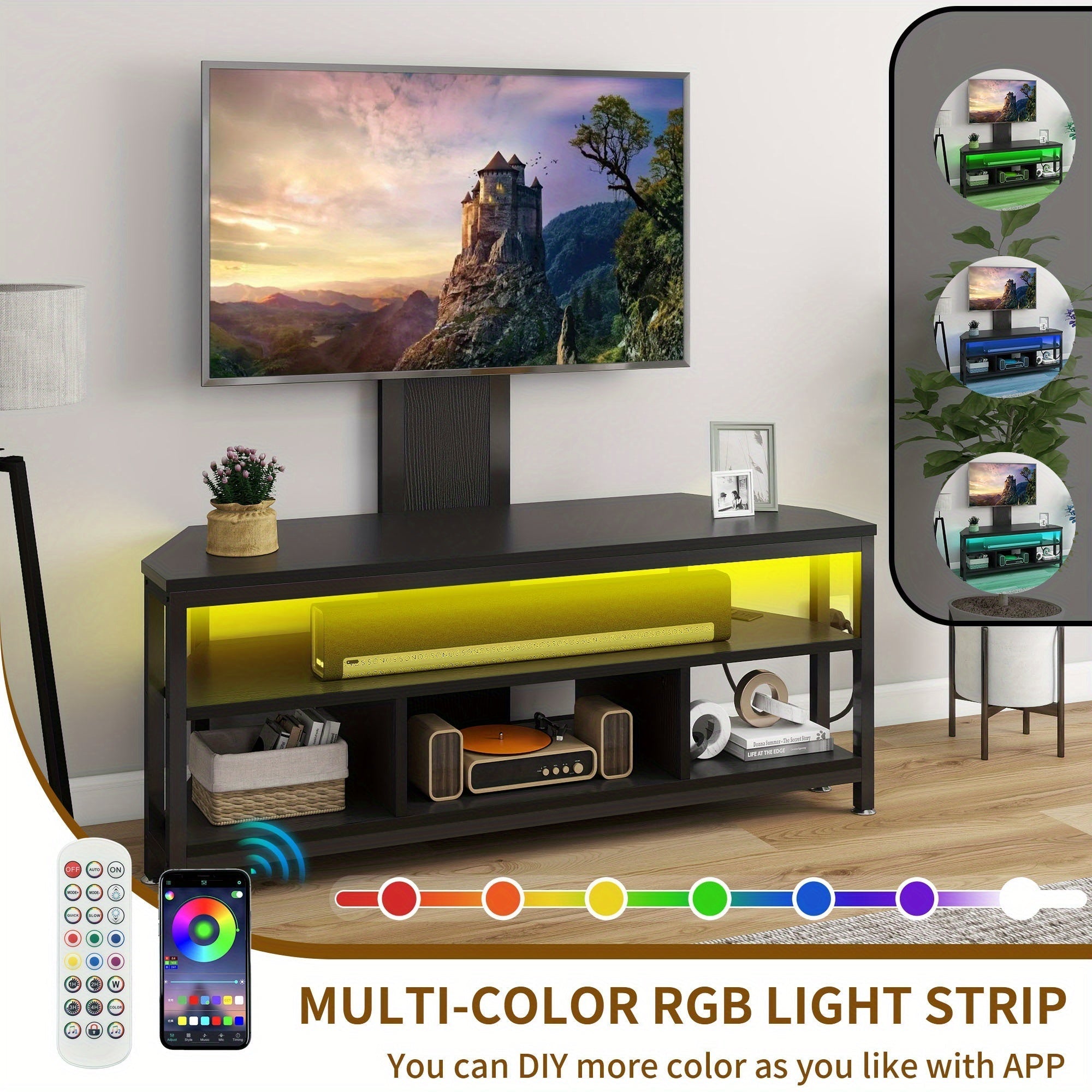 165cm TV Stand with Mount and Power Outlet, Entertainment Center Storage