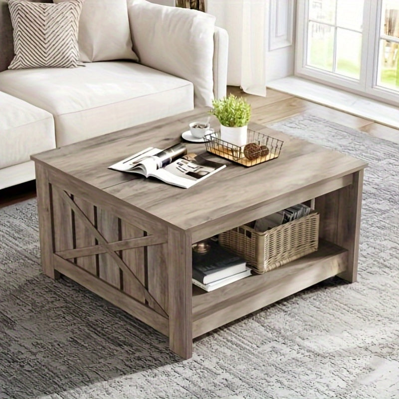 Rustic Oak Coffee Table with Functional Storage Compartment