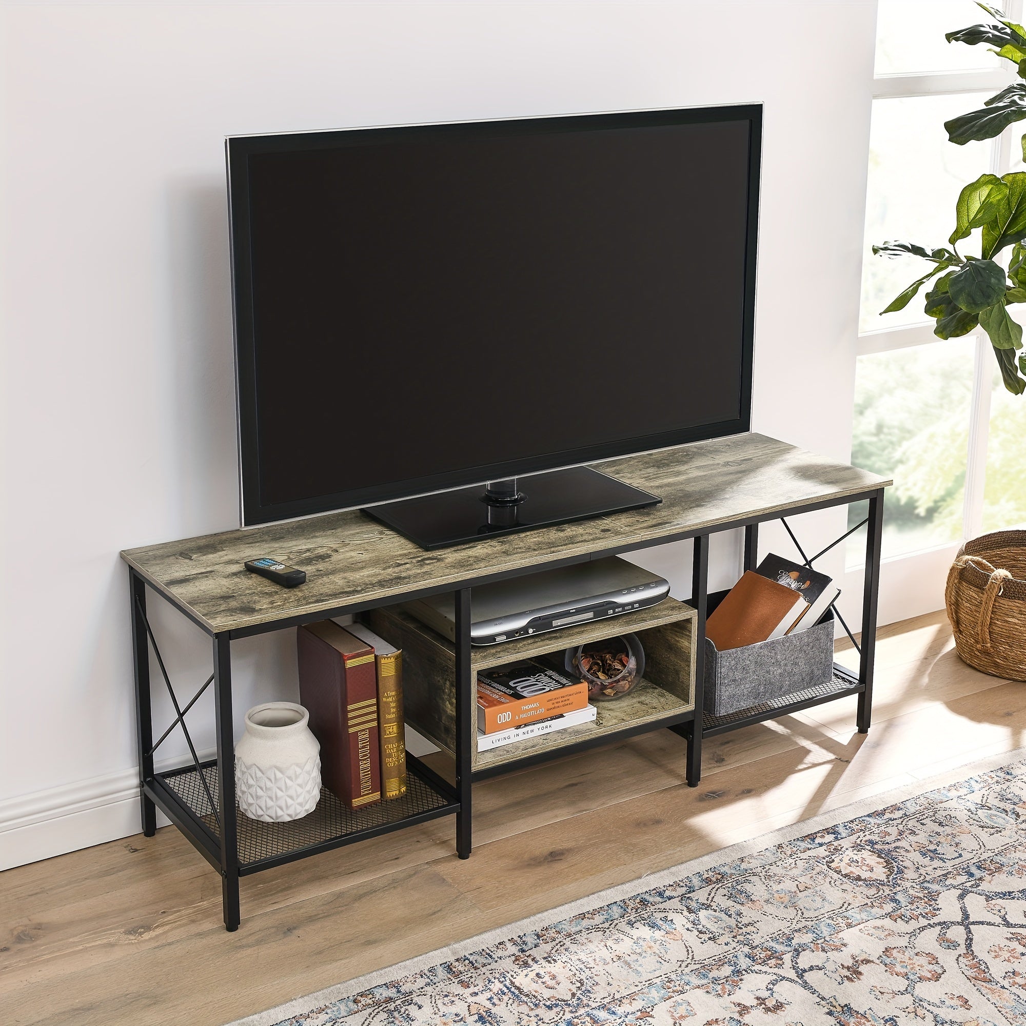 178cm Industrial TV Stand for 203cm Televisions Metal Frame with Open Storage