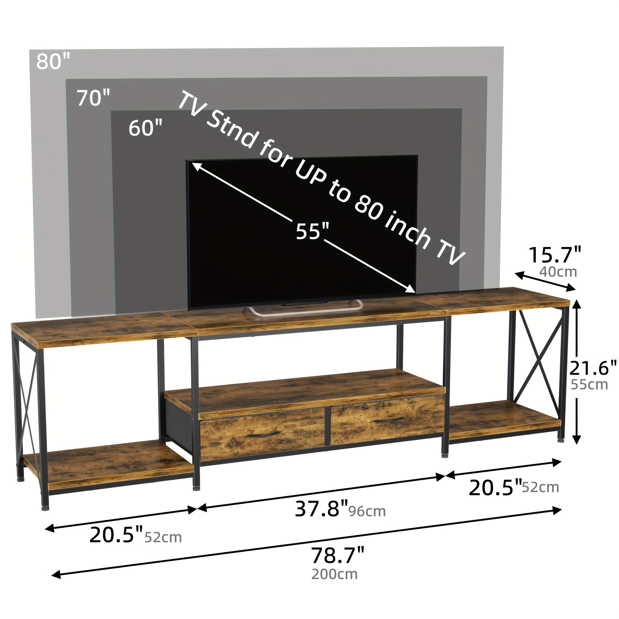 TV Stand With Fabric Drawer, Entertainment Center With Open Storage Shelves For Living Room, Industrial TV Console Table For Bedroom, Multifunctional And Space-saving, Home Theater Furniture, Kitchen Storage Shelf