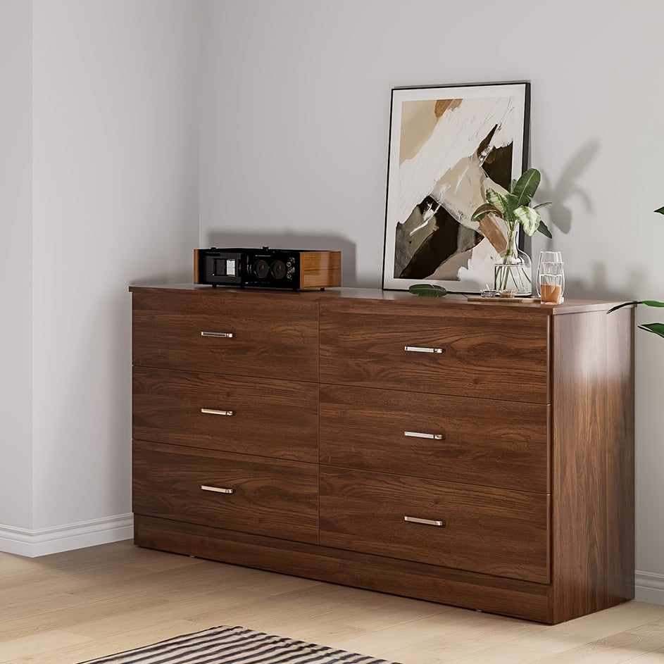 6 Drawer Dresser For Bedroom With Deep Drawers, Large Wood Dressers & Chest Of Drawers Handle Free, Modern Long Dressers For Closet Living Room