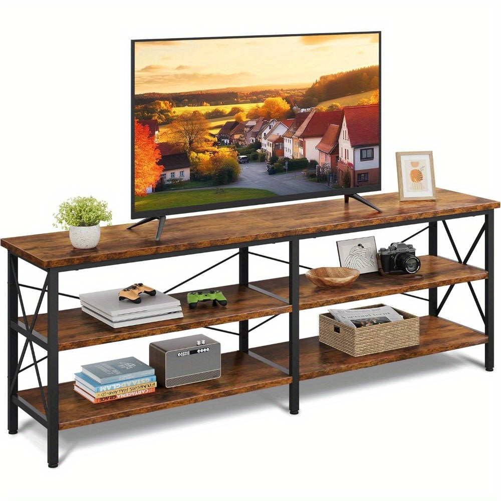 Versatile 3-Tier Steel & Wood TV Stand - Perfect for Indoor/Outdoor Use, Fits Up to 70" TVs, Ideal for Living Room & Bedroom Storage, Best for Christmas, Perfect for Thanksgiving