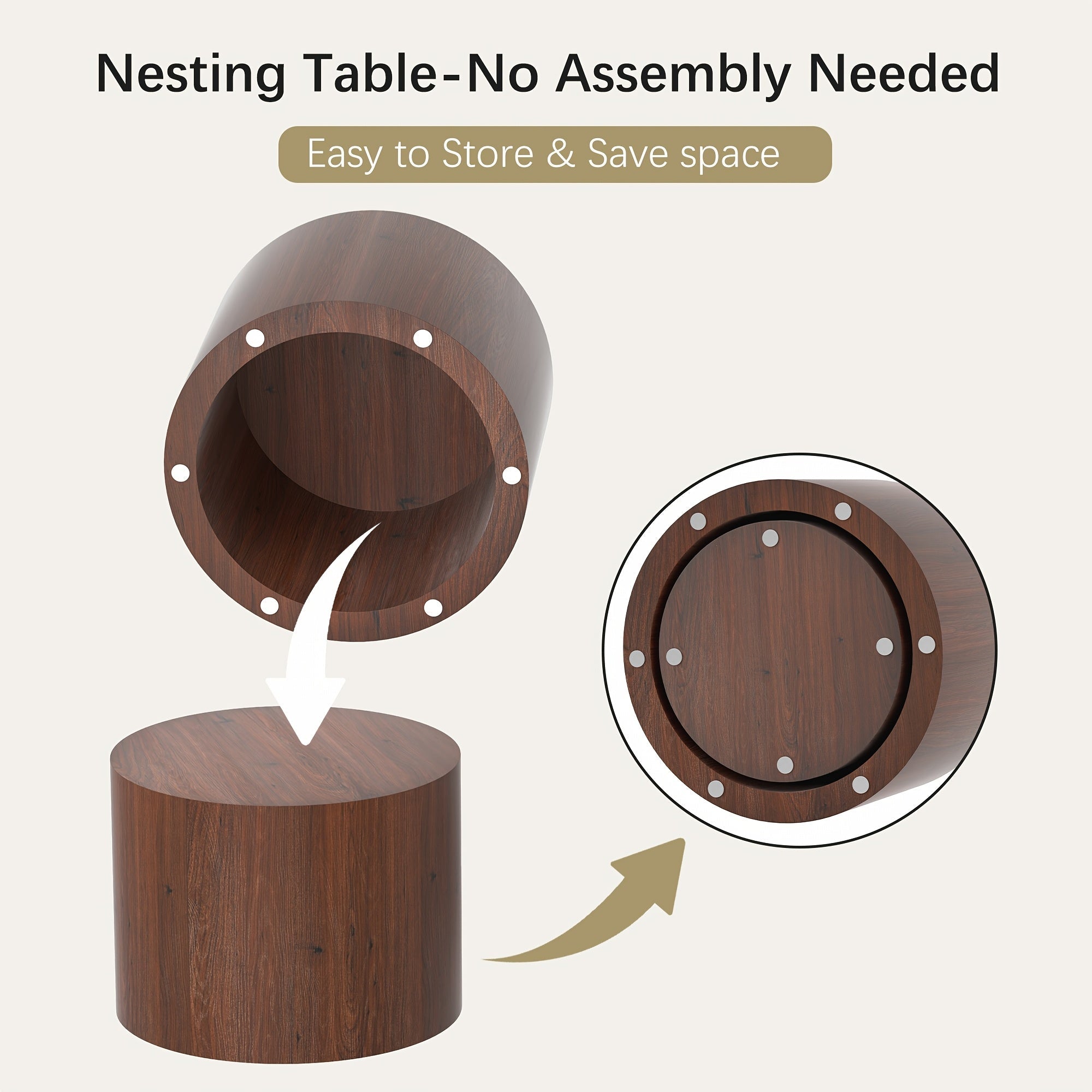 50cm Round Wooden Coffee Tables, Modern Nesting Coffee Table Set of 2, Indoor Side Table for Small Spaces Living Room, Bedroom, Balcony, Office (Wood Color)