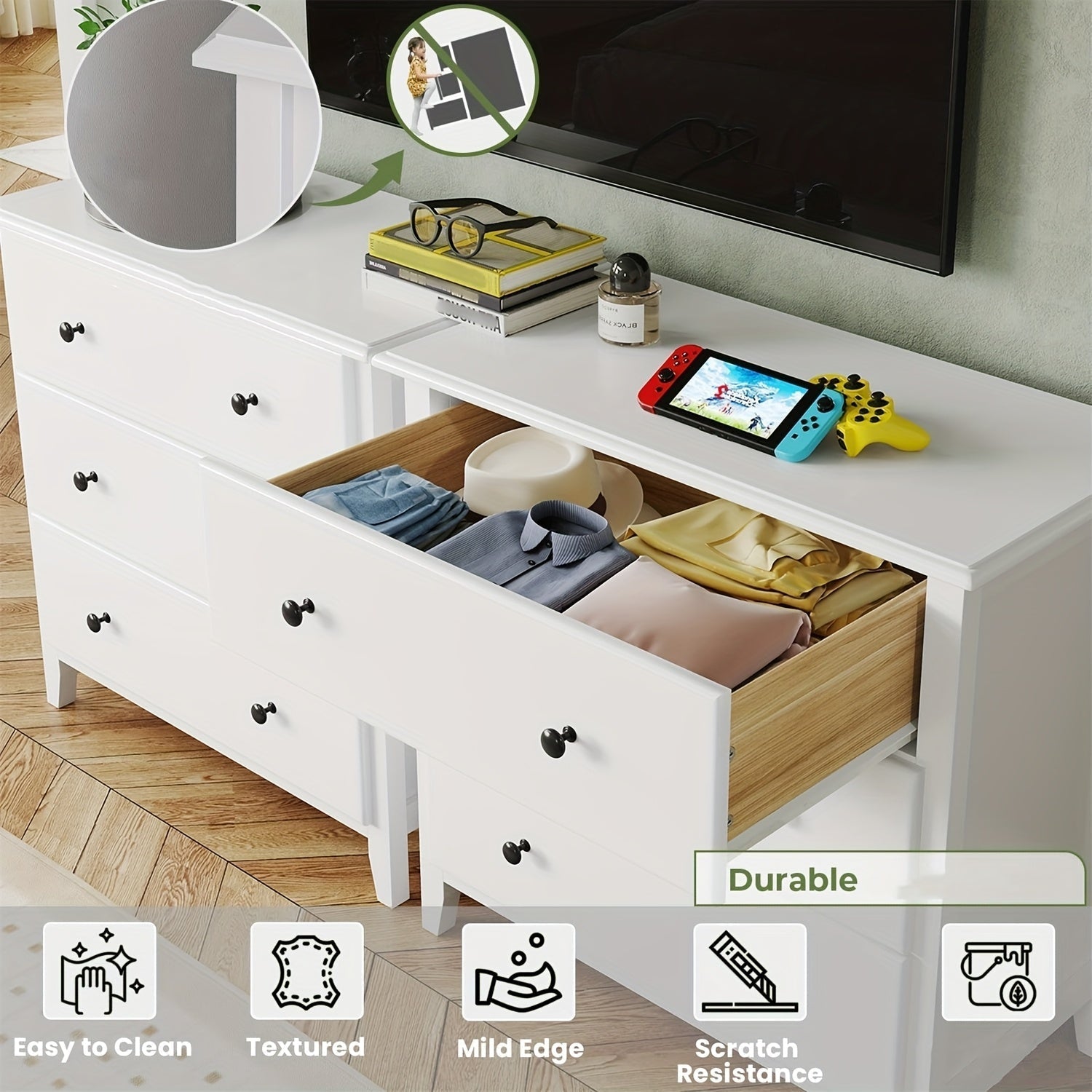 Dresser with 3 Drawers Wood Drawer Chest with Metal Handle&Slide for Bedroom/Living Room/Bathroom/Hallway, White