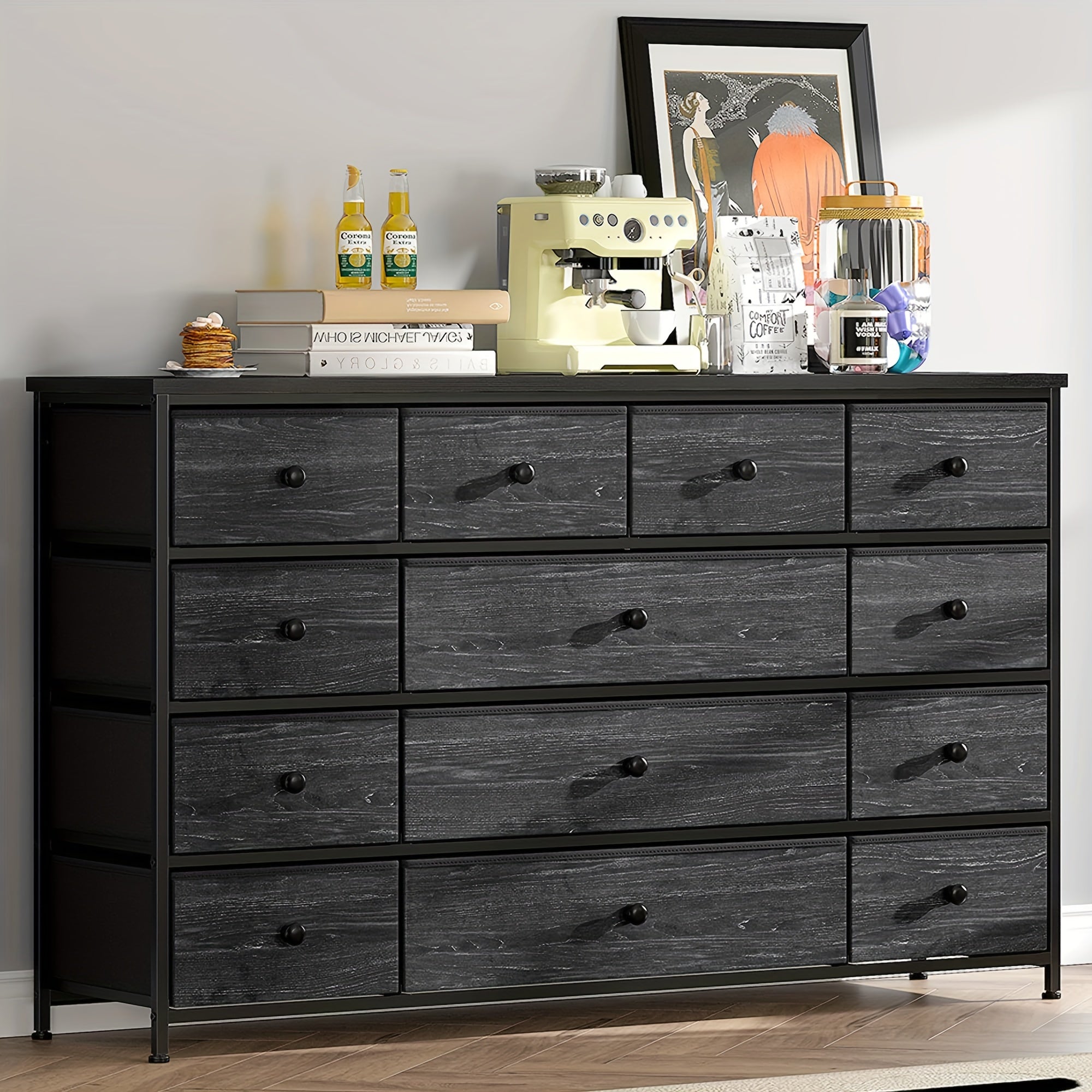 1pc, Black Dresser, Dresser For Bedroom, Dresser With 13 Storage Drawer, Dressers And Chests Of Drawers For 55" TV, Black Dresser For Bedroom, Long Dresser For Closet, Entryway