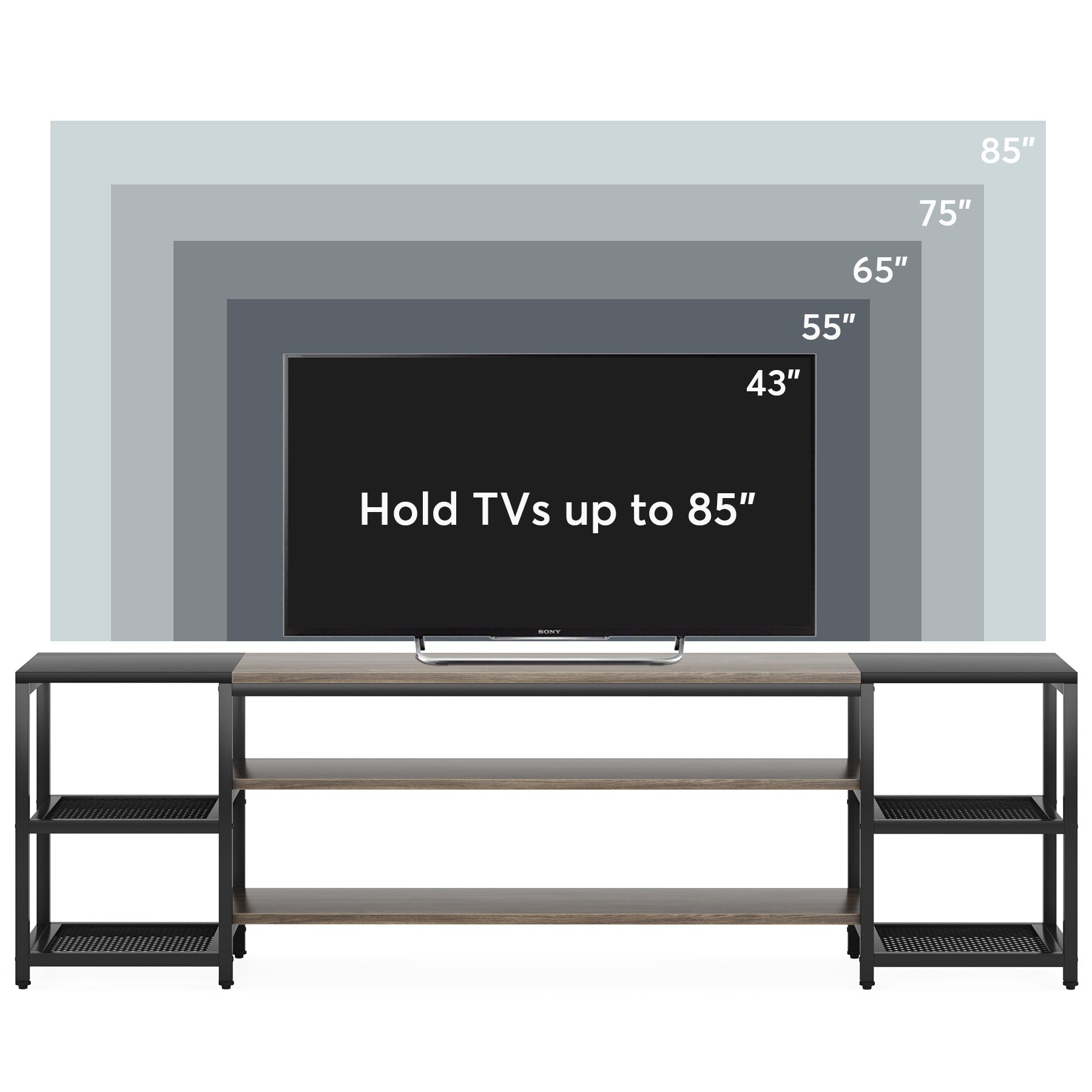 200cm TV Stand for TVs up to 85 Inch, Media Entertainment Center Console Table, Industrial 3-Tier TV Console Table with Storage Shelves for Living Room, Entertainment Room