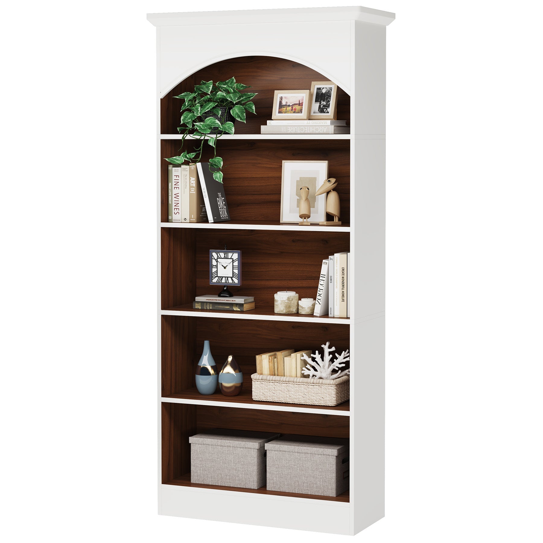 5-Shelf White Bookcase, 178cm Tall Bookshelf with Storage Shelves, Vintage Free-Standing Library Book Shelving Unit for Living Room, Home Office