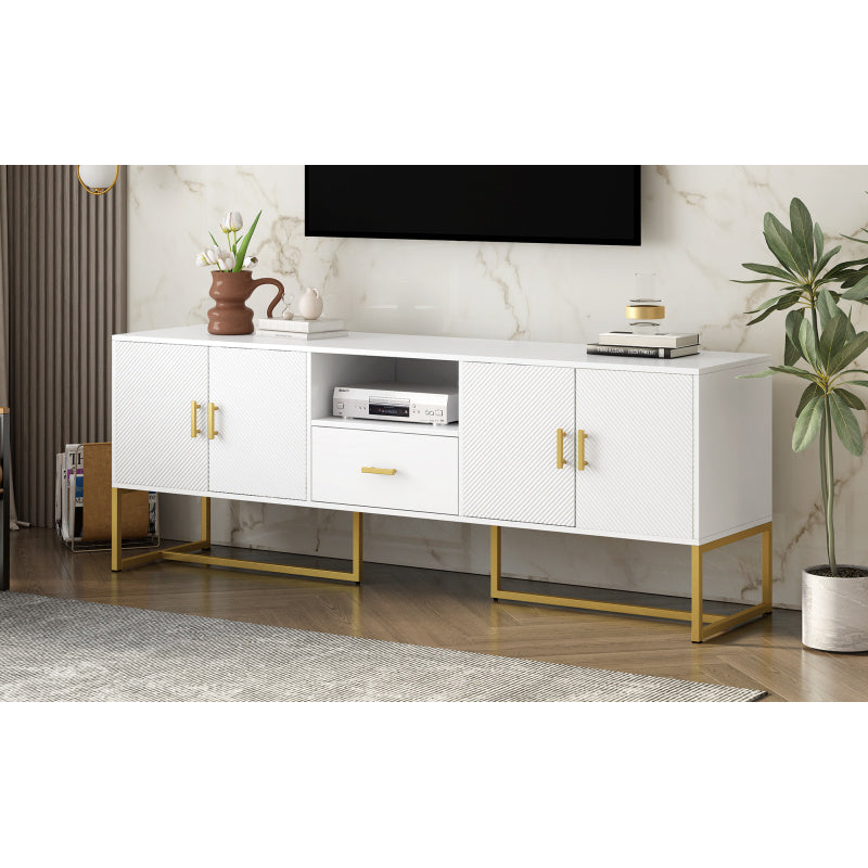 Modern TV Stand for TVs Under 70 Inches, with 1 Drawer, 2 Cabinets and Metal Legs