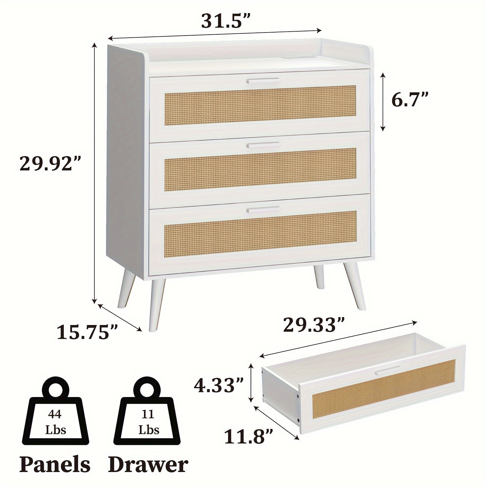 3 Drawer With Power Outlets, Rattan Chest Of Dressers For Bedroom, Wooden Dresser For Bedroom, Living Room, Hallway