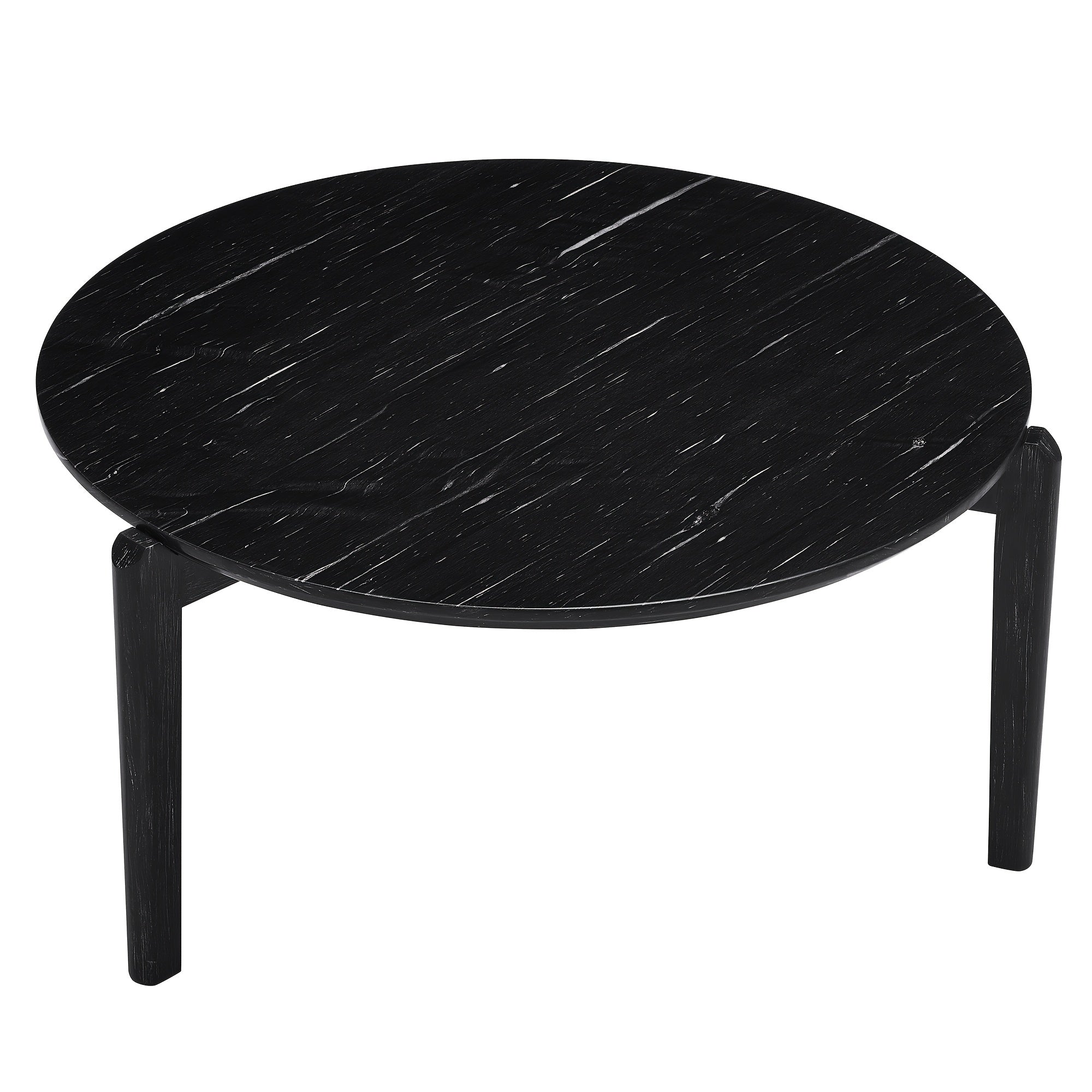 1pc Contemporary 110cm Round Coffee Table - Modern Design with Imitation Marble Top, Rubber Wood Legs, and High-Density Fiberboard Construction for Living Room, Office - No Electricity Needed