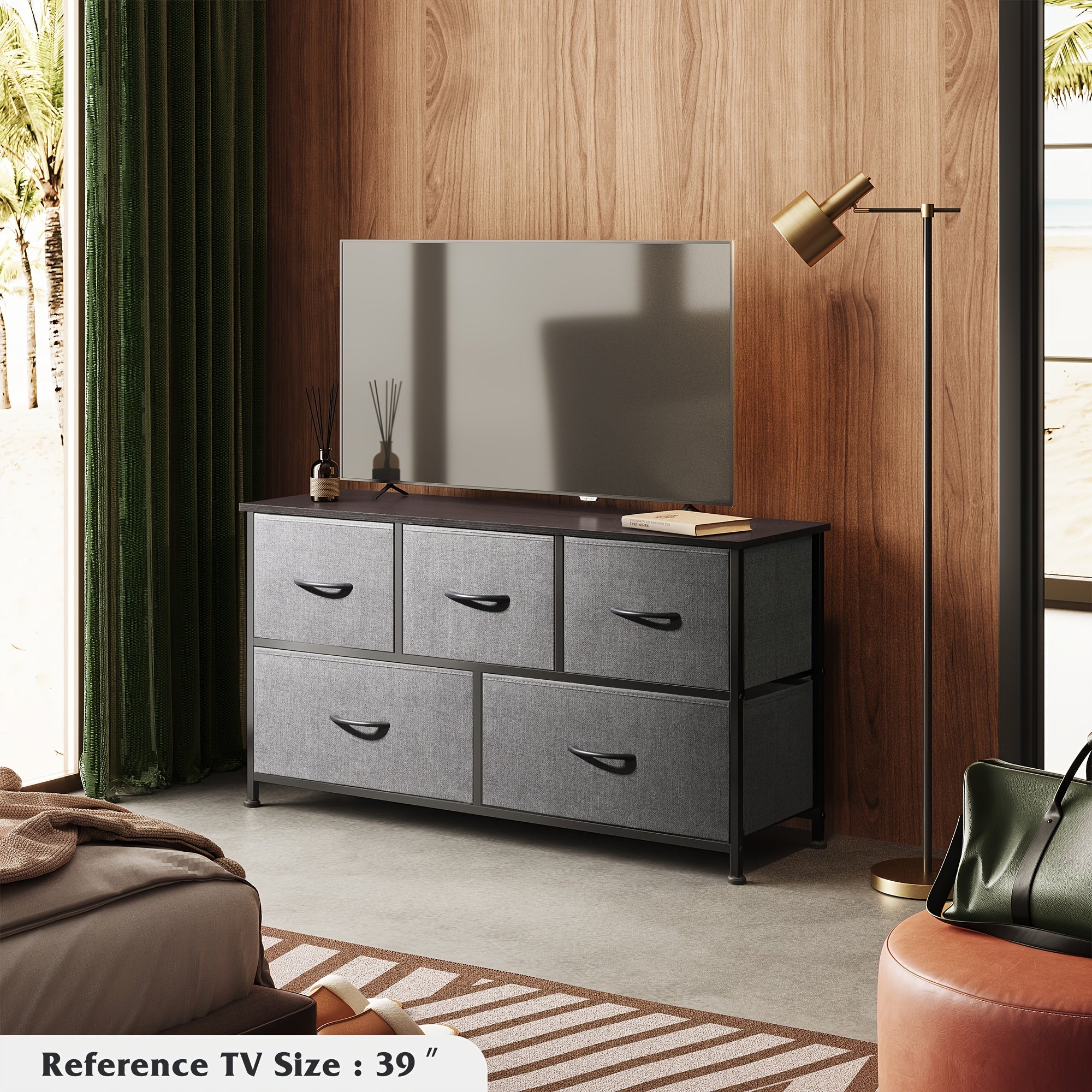 Modern 5-Drawer Fabric Storage Dresser - Freestanding, Wood Frame Organizer for Bedroom & Living Room