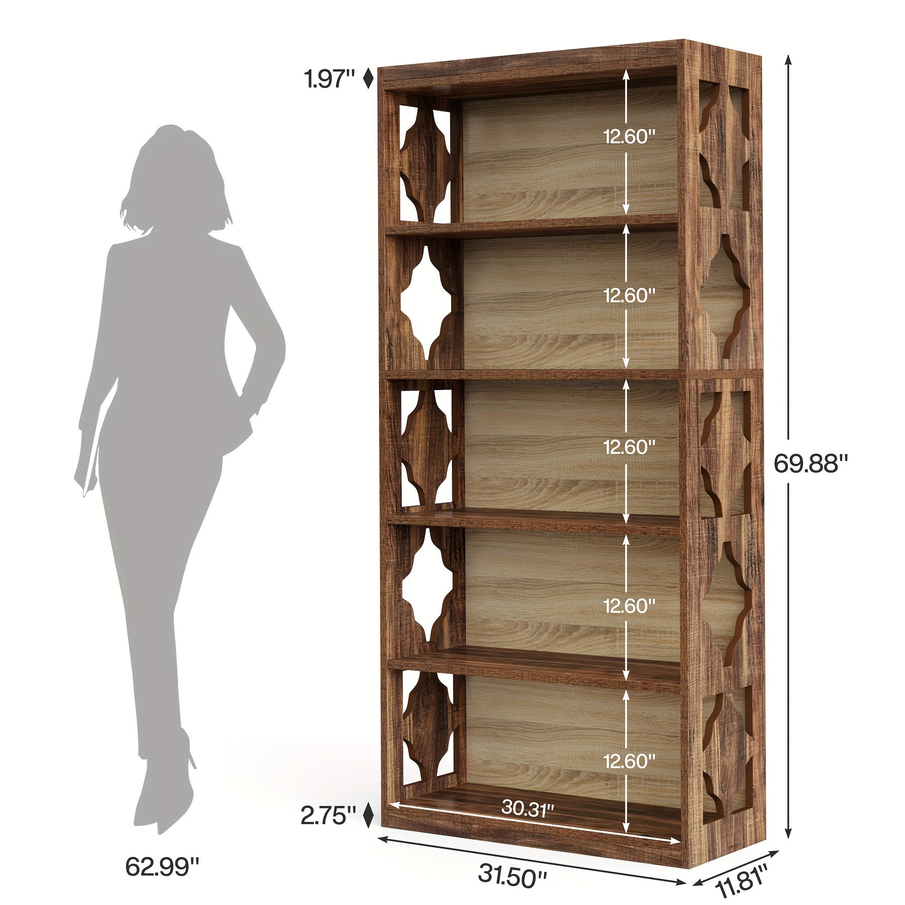 6-Tier Bookcase, 179cm Tall Freestanding Bookshelf with Storage Shelves, Open Bookcase Wood Display Shelving Unit for Living Room