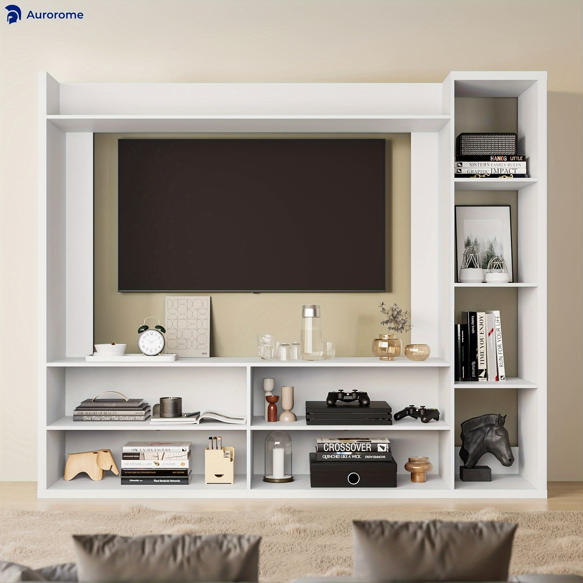 Wall Unit TV Stand With Book Shelves For 178cm Tvs, Wall Mounted Modern Entertainment Centre With Storage Space, TV Console Table With 8 Cubes For The Living Room