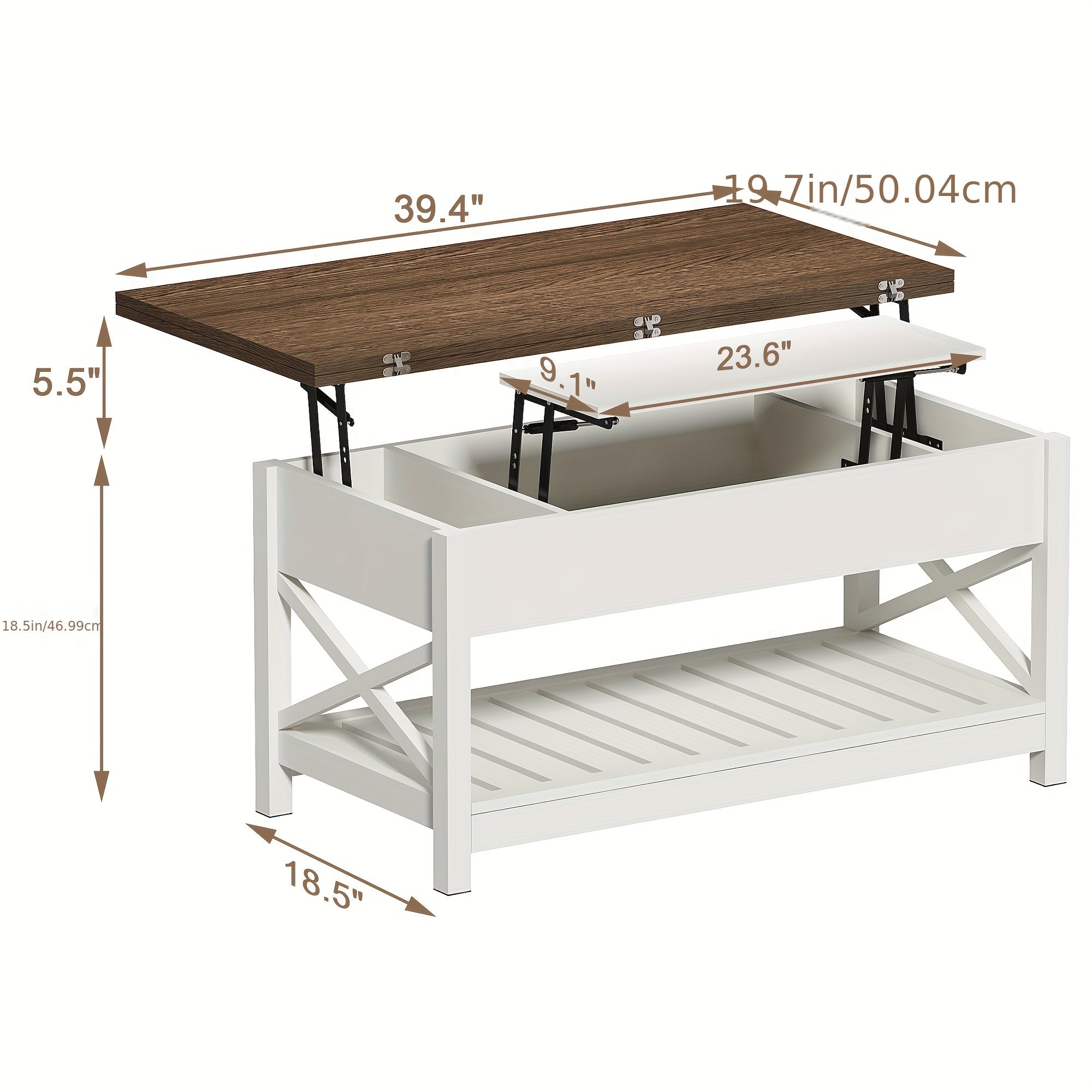 Versatile Farmhouse Coffee Table with Lift Top - Convertible to Dining, Storage & Hidden Compartment, Durable Wood Construction