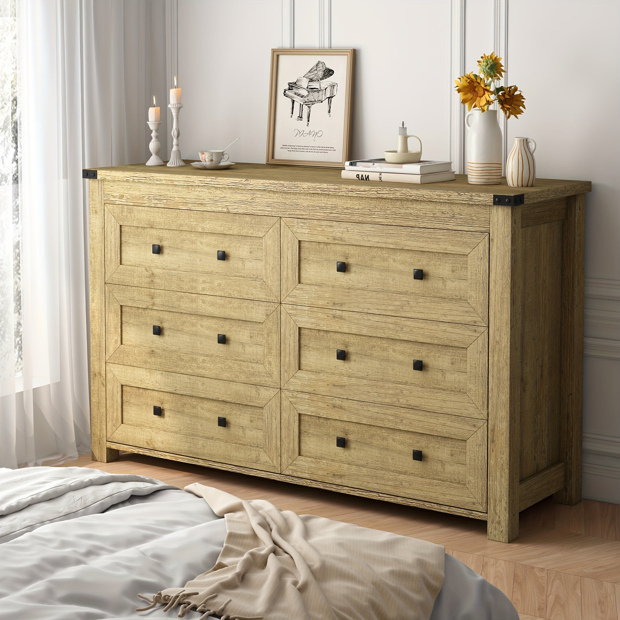 Bedroom With 6 Drawers. Modem Wide Wooden Doset Dreser Chest Storage 0roanizer For Liyno Room EhinwavHome 0fice Rom Decr Home Decor Fal DecorBedrom Dec