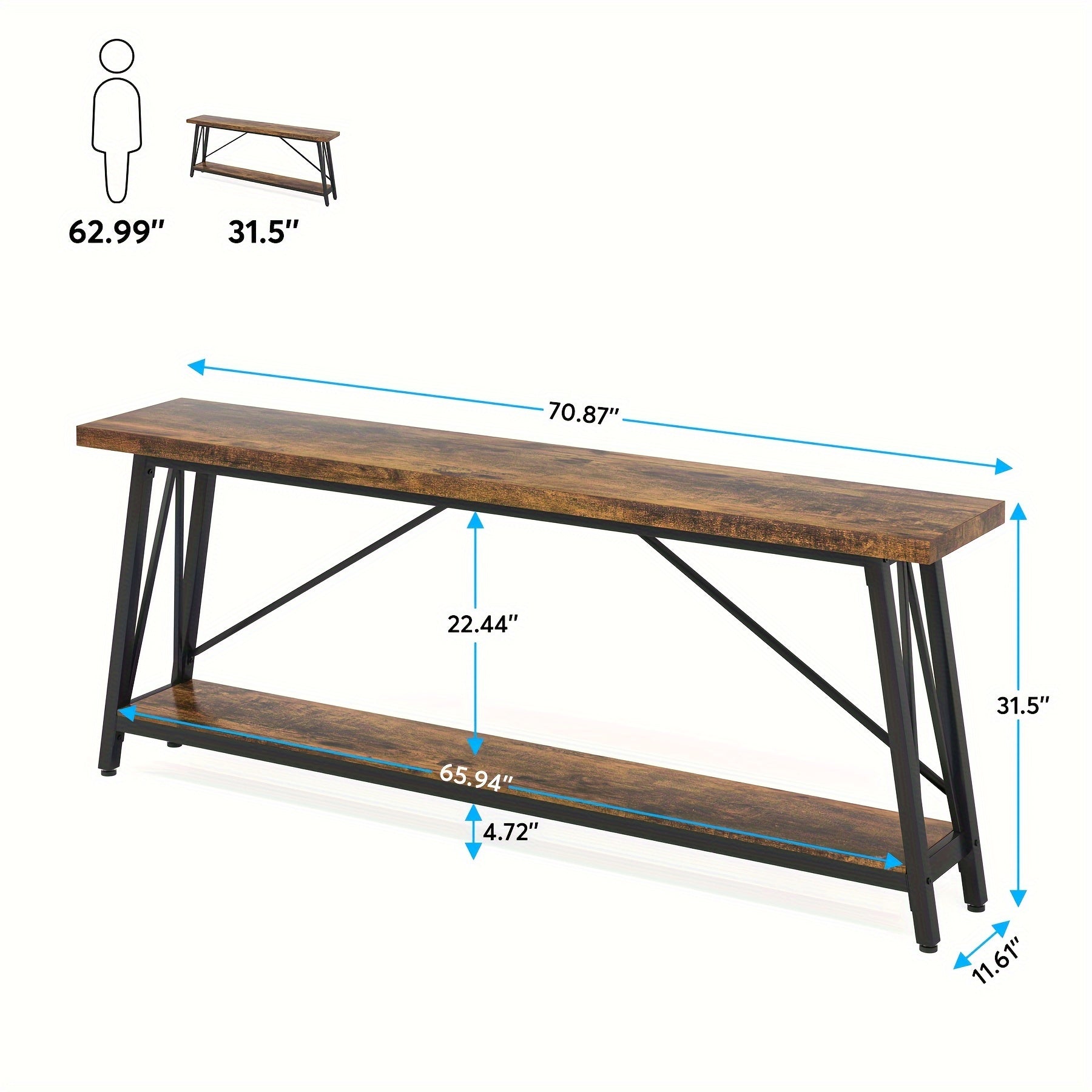 180 cm Extra Long Sofa Table Behind Couch, Industrial Entry Console Table for Hallway, Entryway & Living Room, Rustic Brown